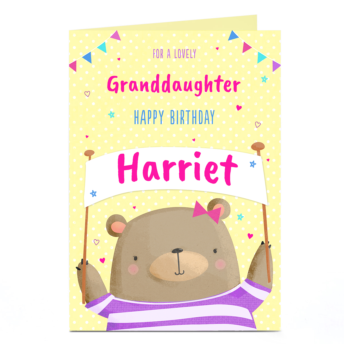 Personalised Birthday Card - Bear & Banner Granddaughter