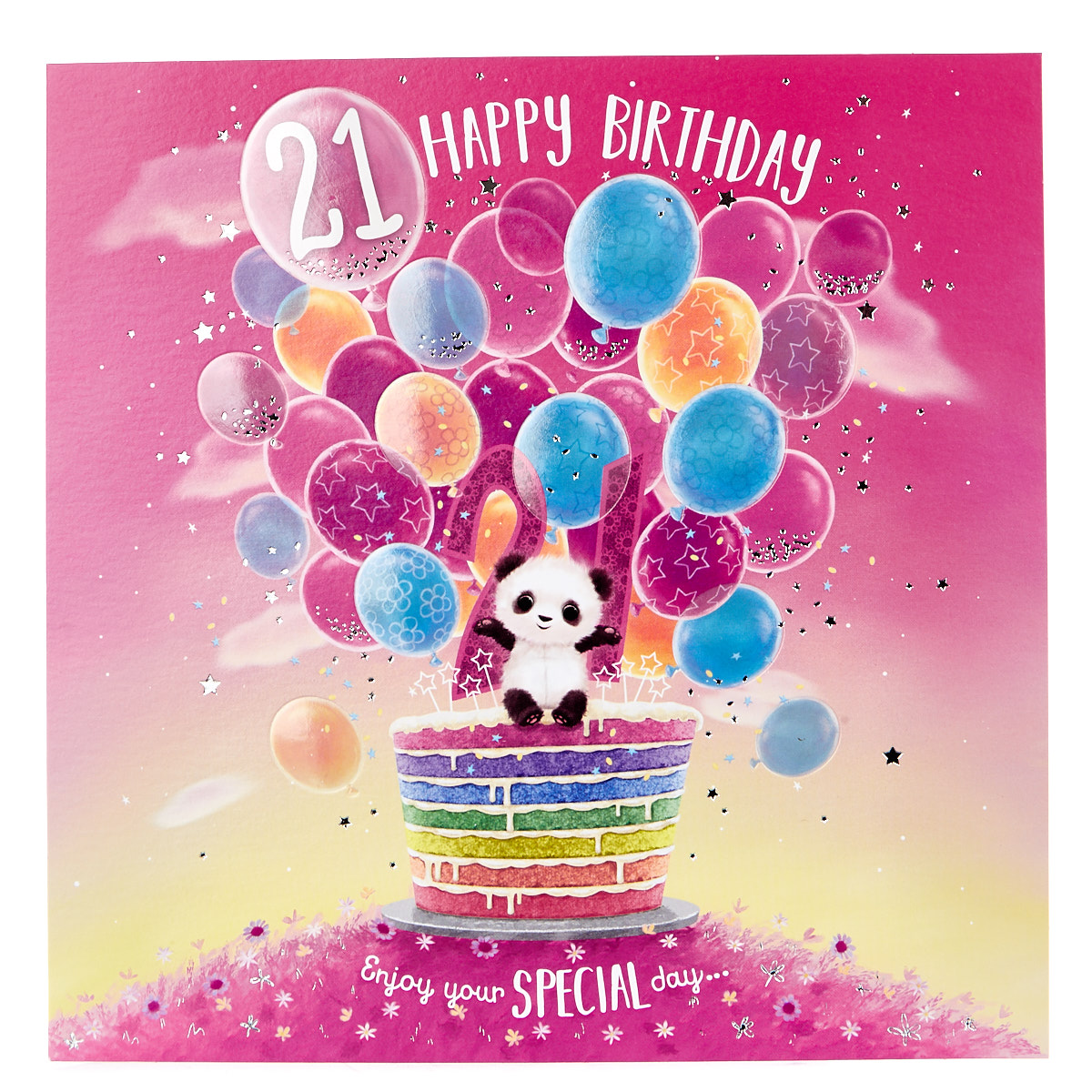 Platinum Collection 21st Birthday Card - Panda & Cake