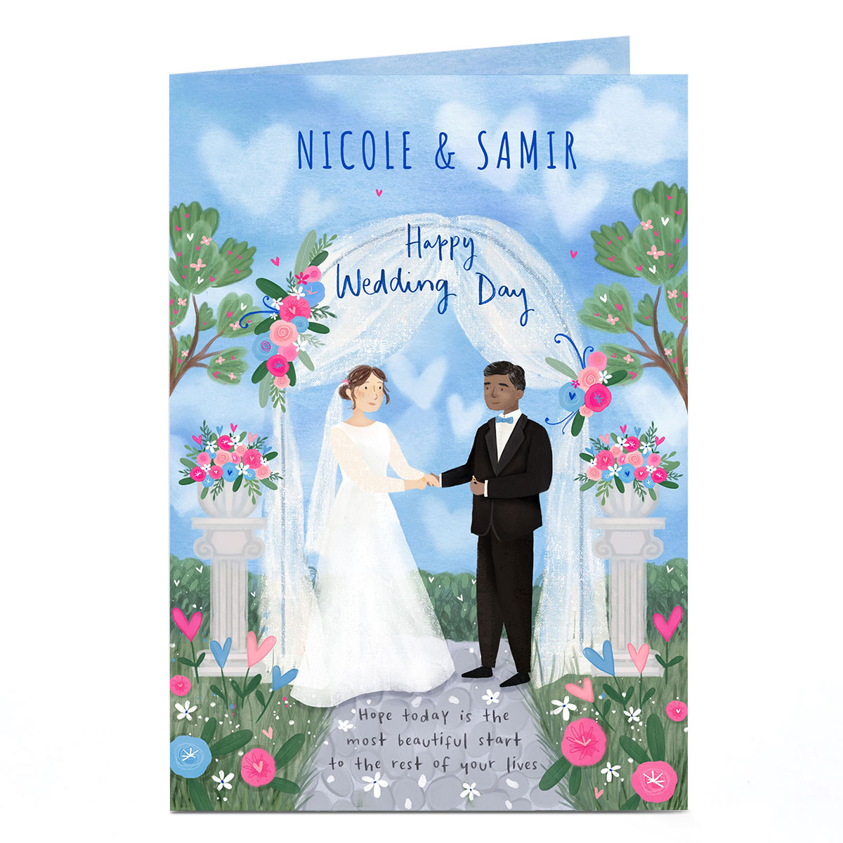 Personalised Bride & Groom Brown & Black Hair Wedding Card