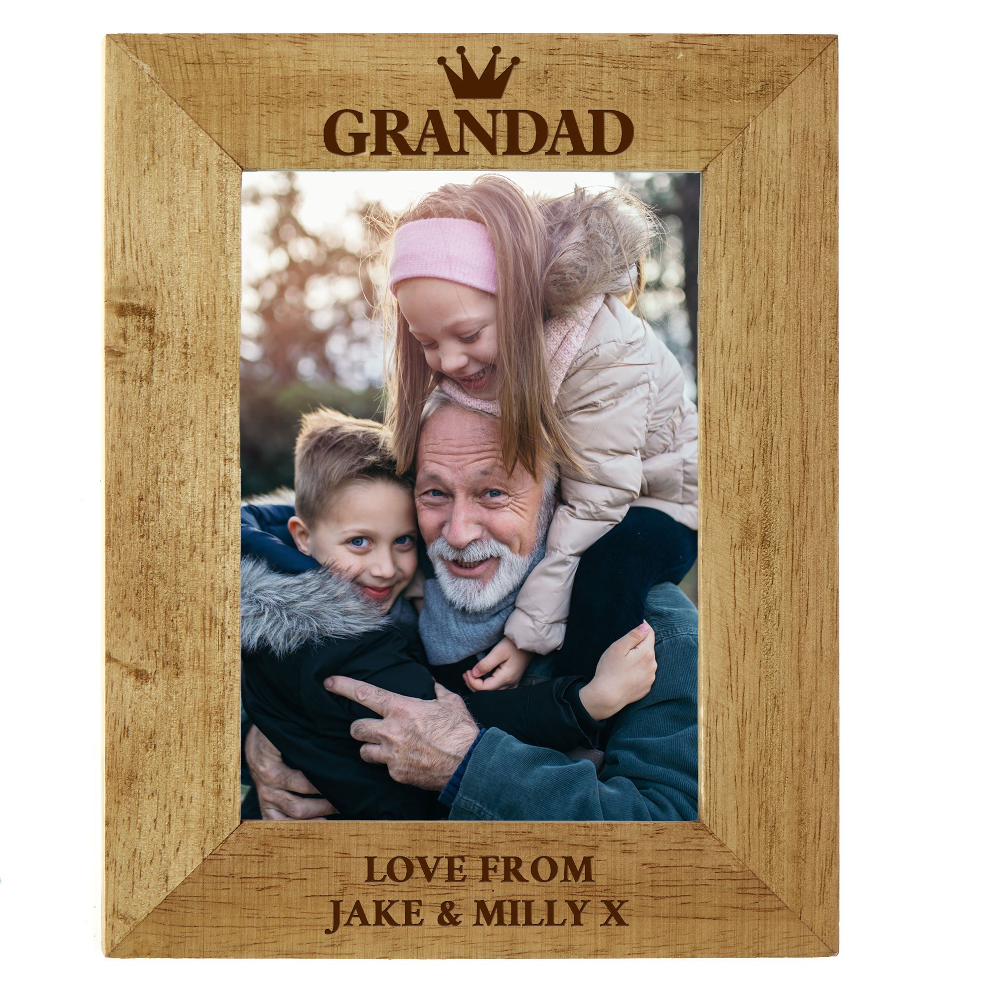 Personalised Engraved Wooden Photo Frame - Grandad Crown