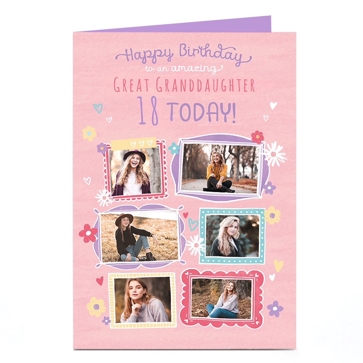Photo Birthday Card - Cute Frames, Great Granddaughter, Editable Age