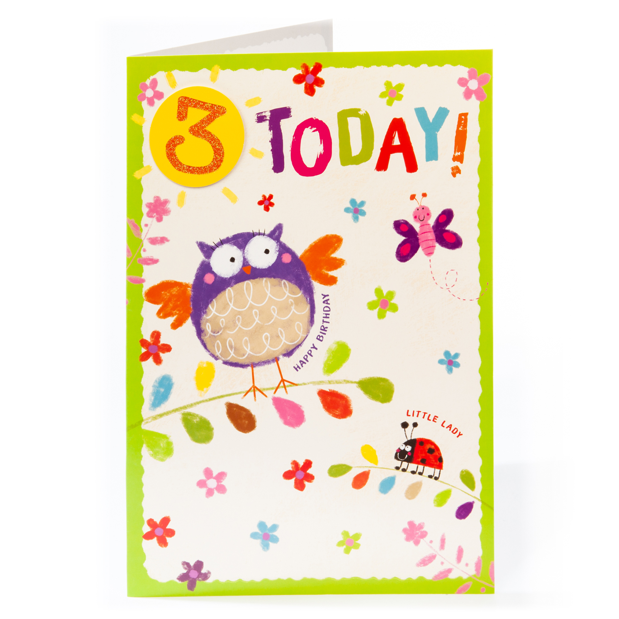 Giant 3rd Birthday Card - Little Lady, Owl