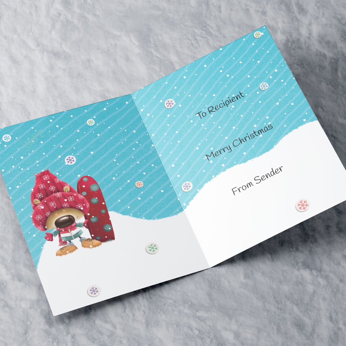 Personalised Christmas Card - Snowboarding Puppy