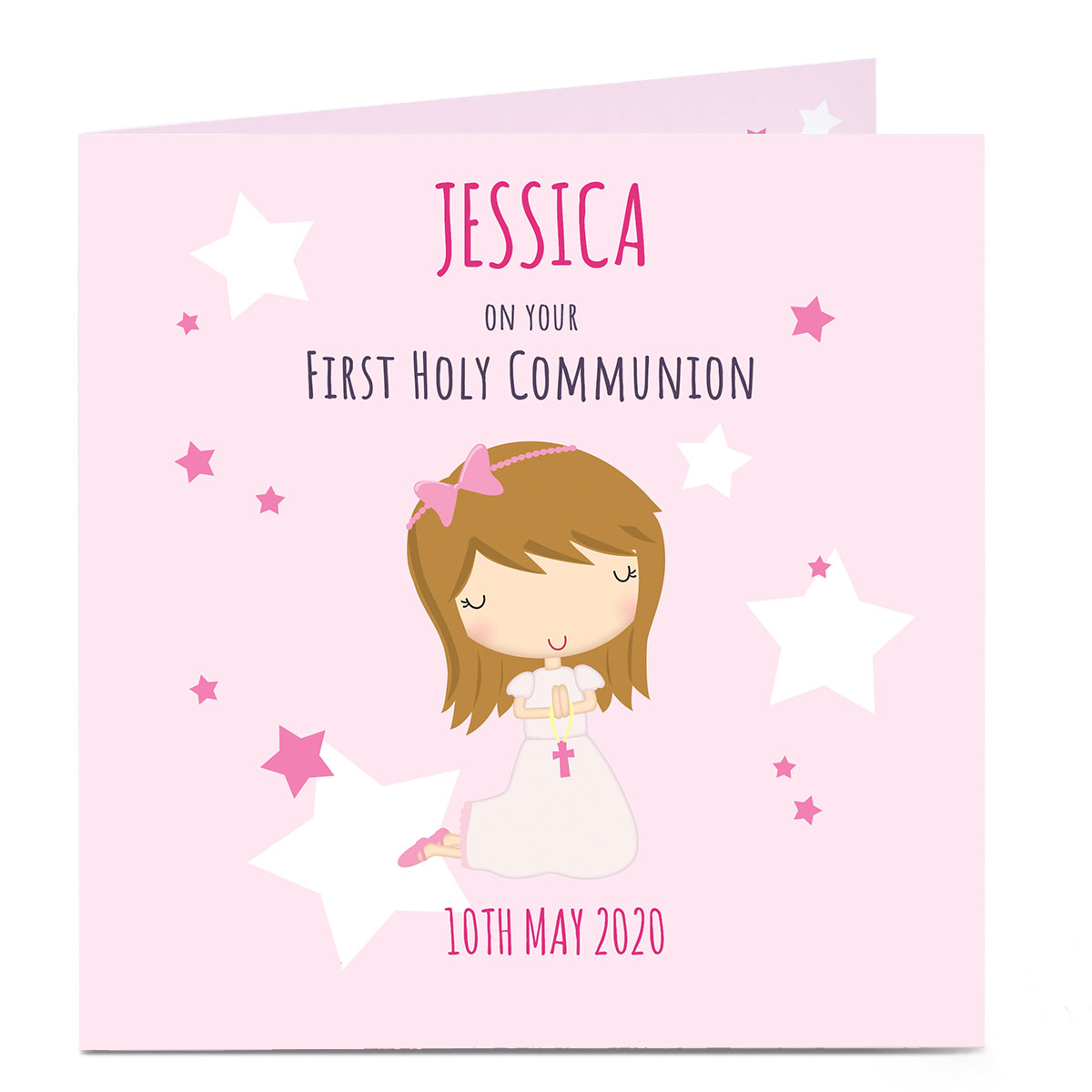 Personalised First Communion Card - Pink Stars