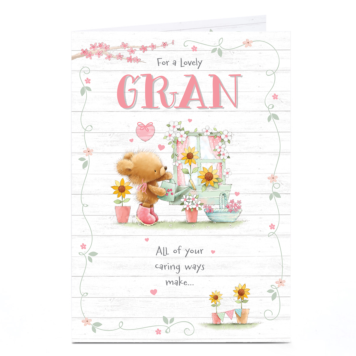 Birthday Card - Cute Bear with Sunflowers Gardening, Gran