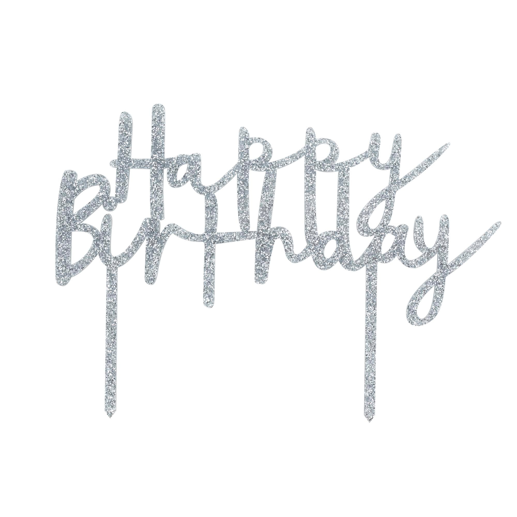 Metallic Happy Birthday Glitter Acrylic Cake Topper (3 Colour Options)