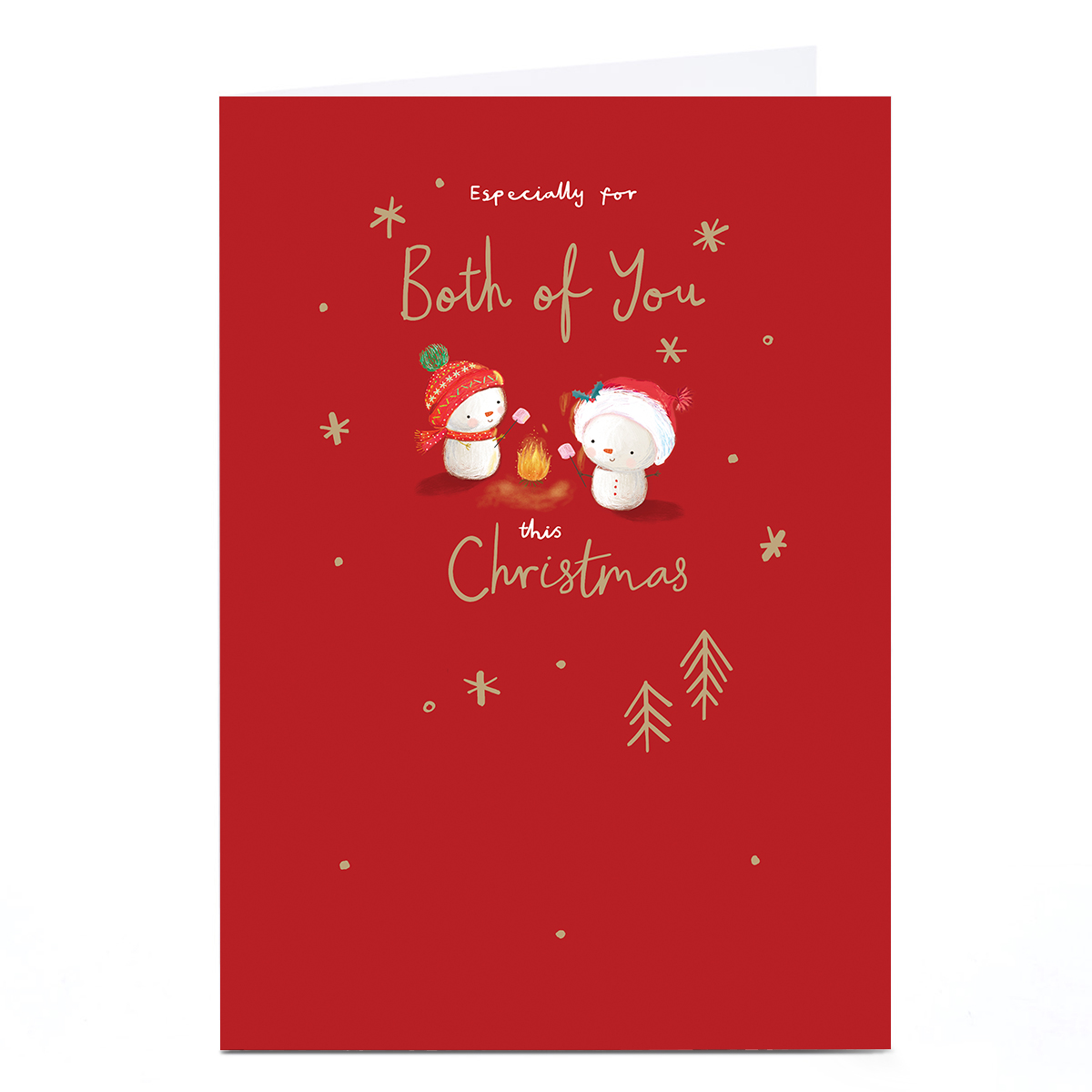 Christmas Card - To Both of You - Snowmen toasting marshmallows