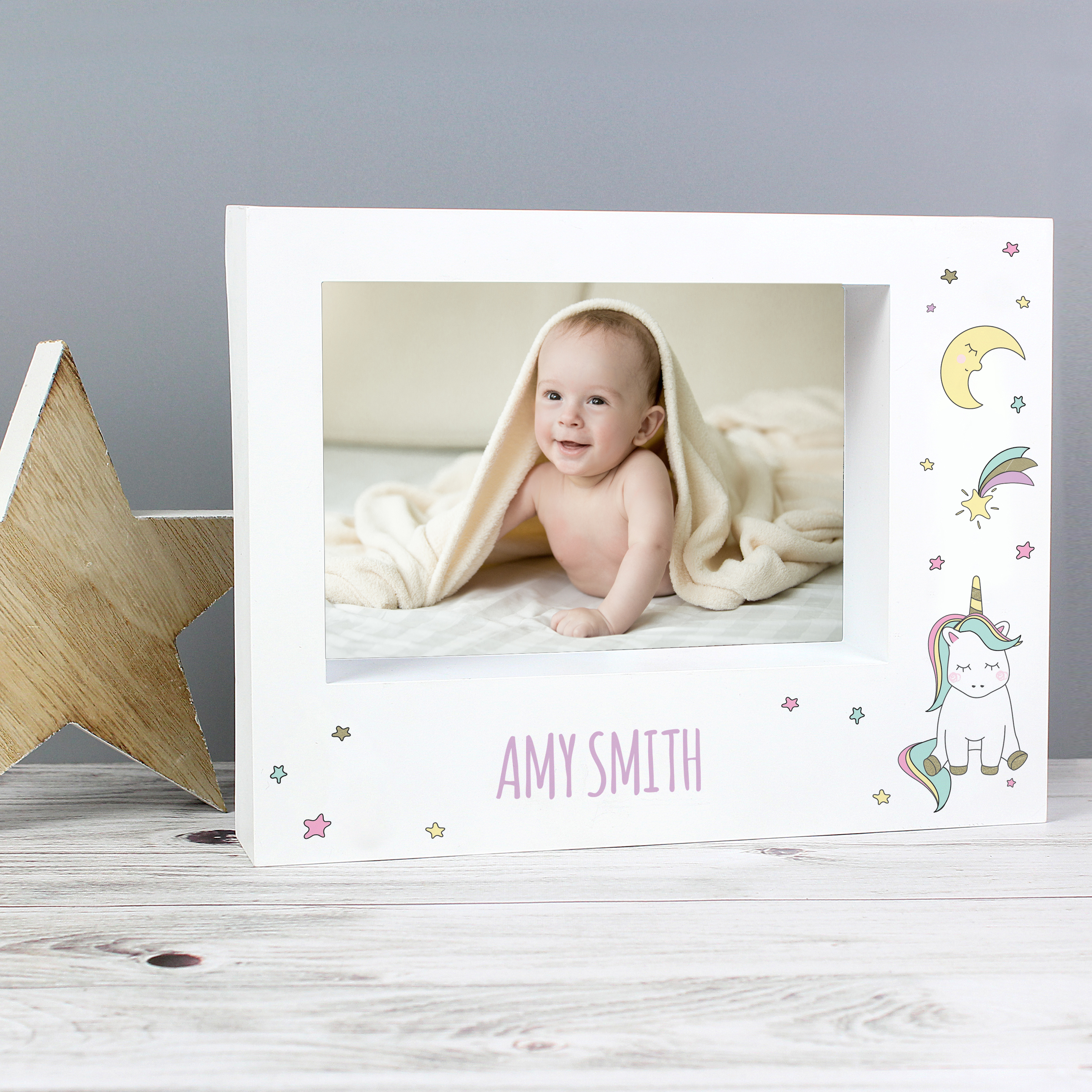 Personalised Baby Unicorn 5x7-Inch Landscape Box Photo Frame