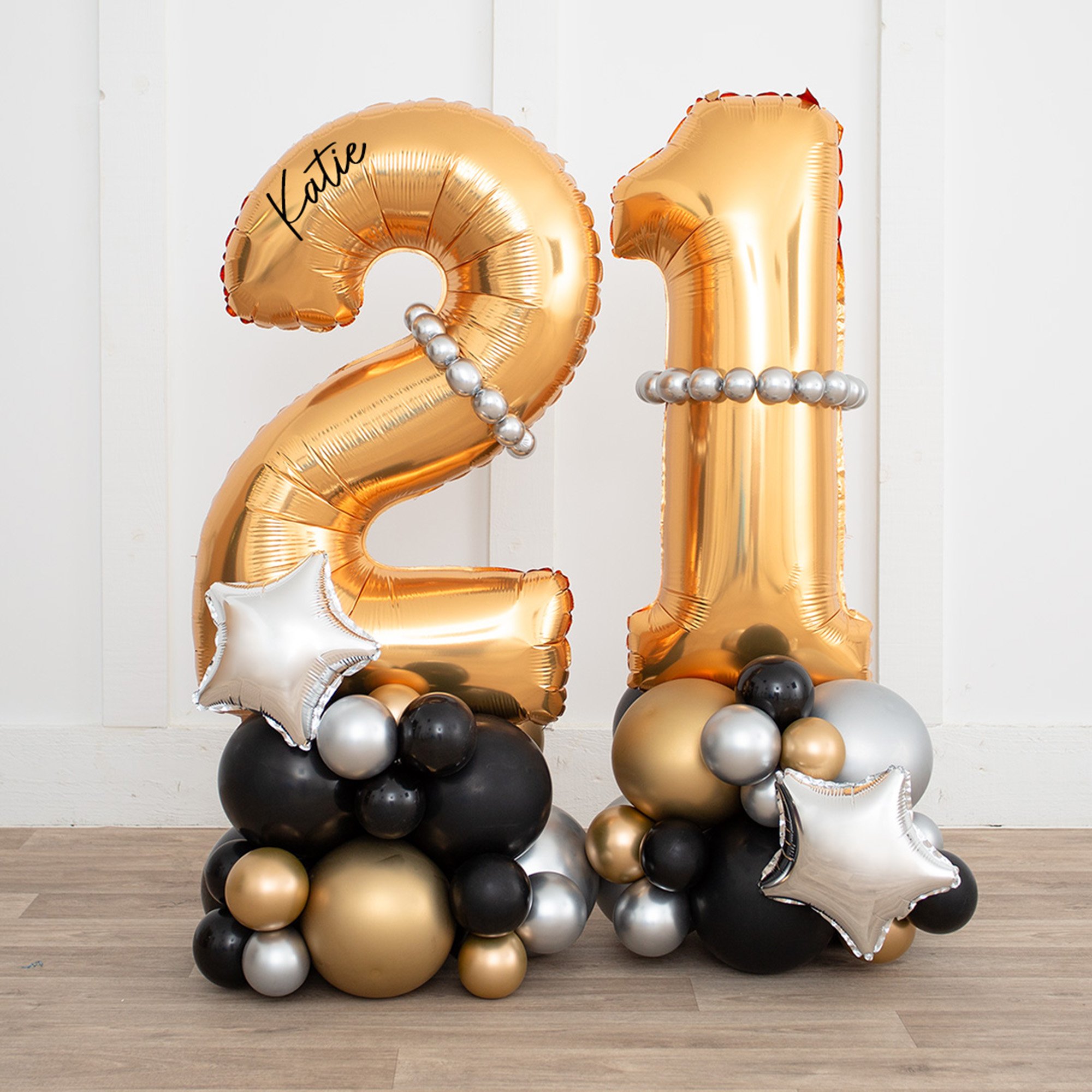 Personalised Inflated Gold & Black Number Balloon Stack - Choose Your Age