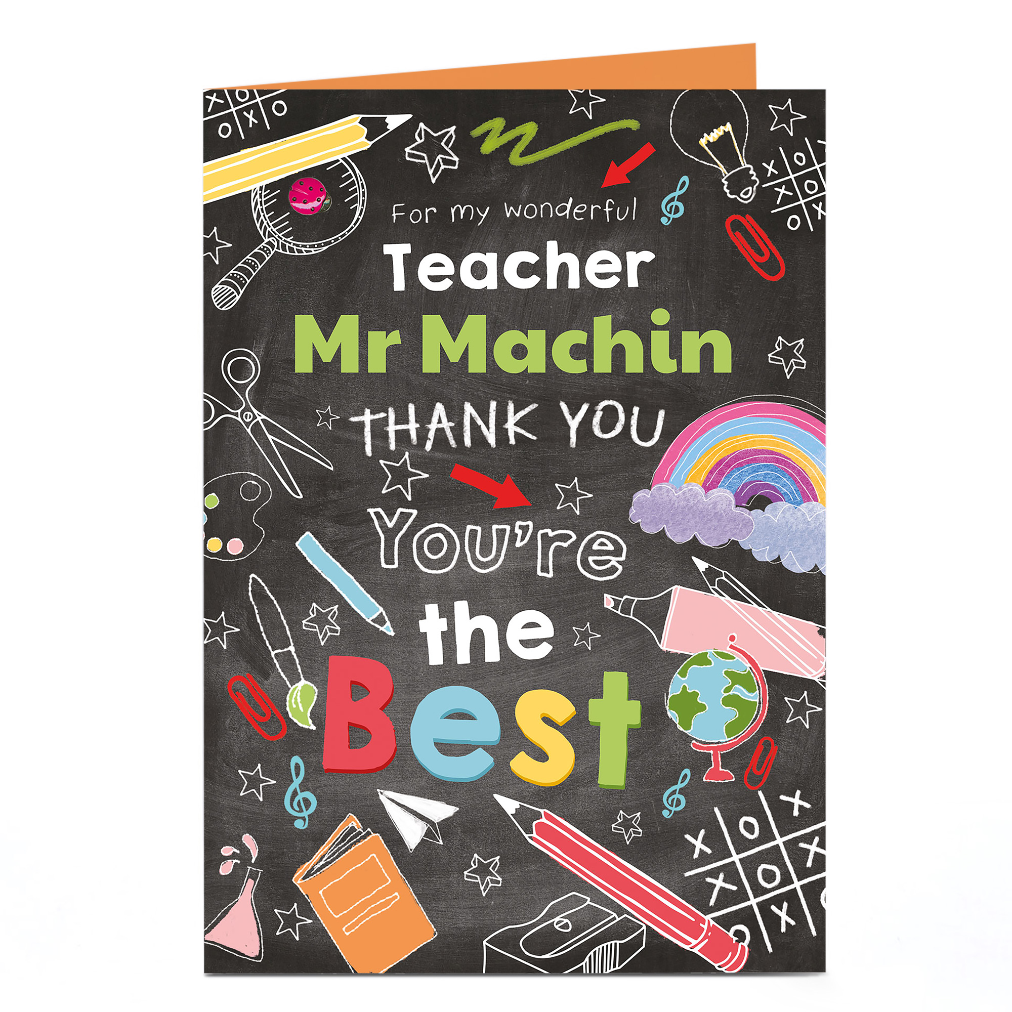 Personalised Thank You Teacher Card - Chalkboard, You're The Best