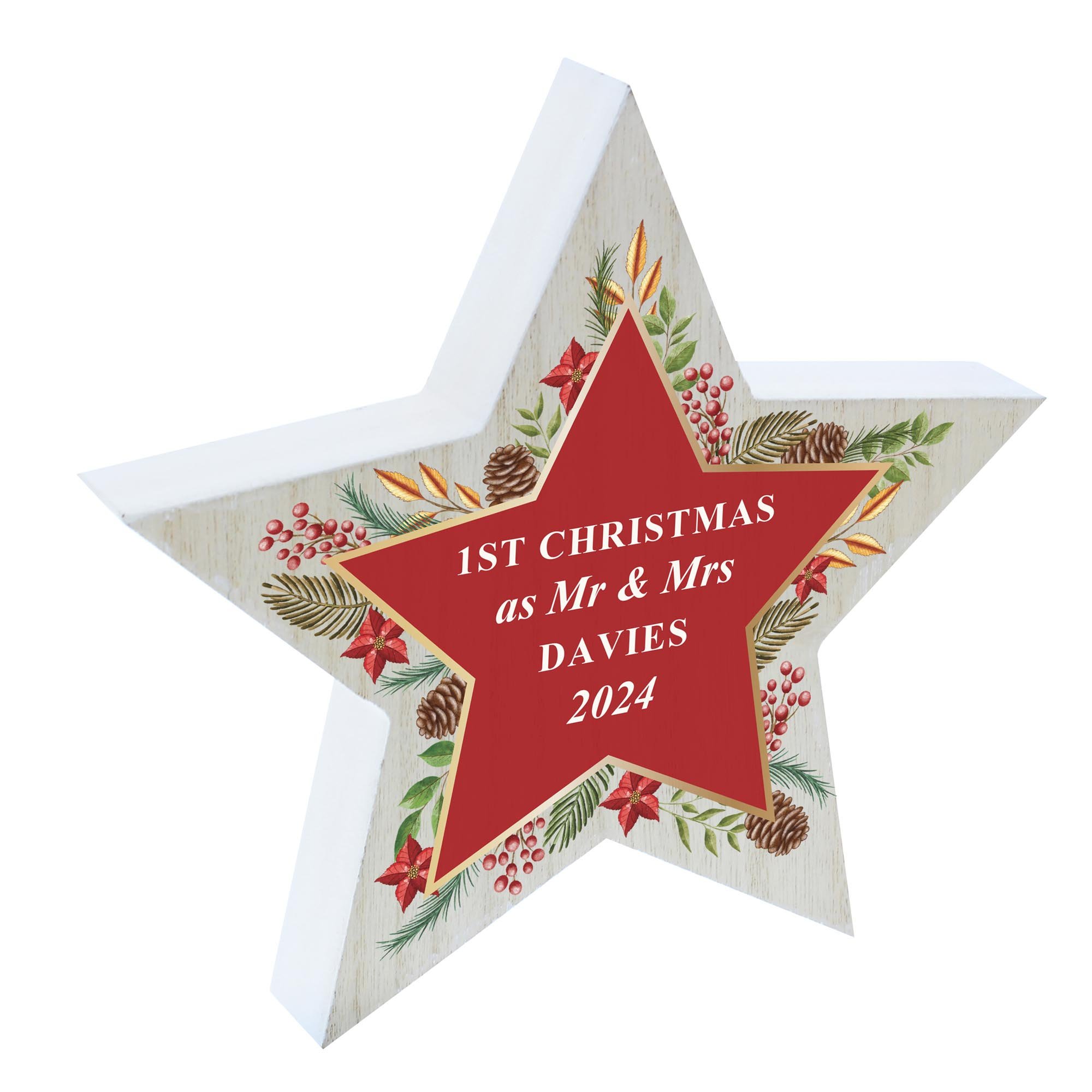 Personalised Christmas Wreath Wooden Star Ornament,  Personalised Christmas Wreath Wooden Star Ornament