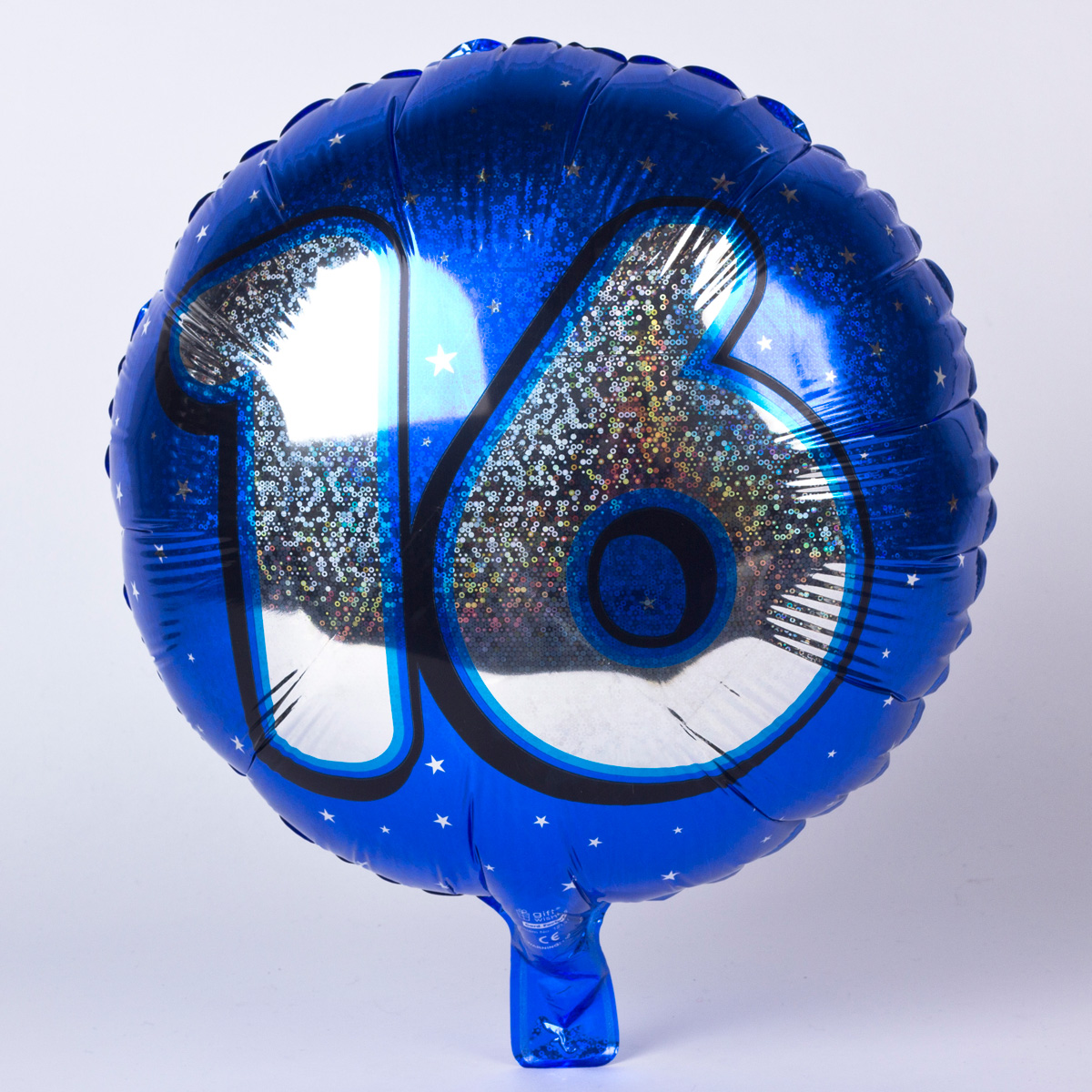 Holographic Blue Age 16 18-Inch Foil Helium Balloon
