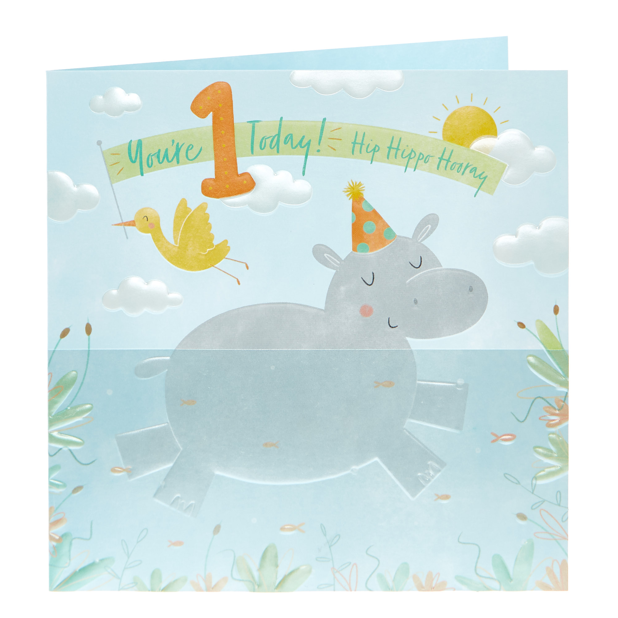 1st Birthday Card - Hip Hippo Hooray