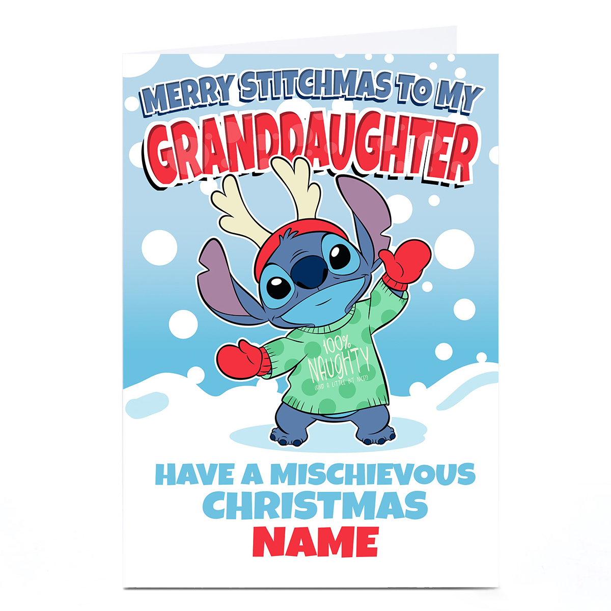 Personalised Stitch Christmas Card - Merry Stitchmas, Granddaughter