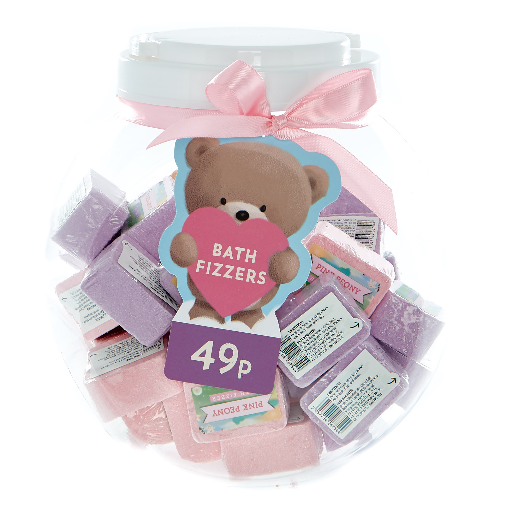 Hugs Bear Peony Bath Fizzers in a Jar - Pack of 40