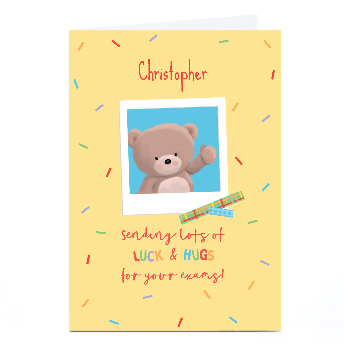 Personalised Good luck in Your Exams Card - Waving Teddy