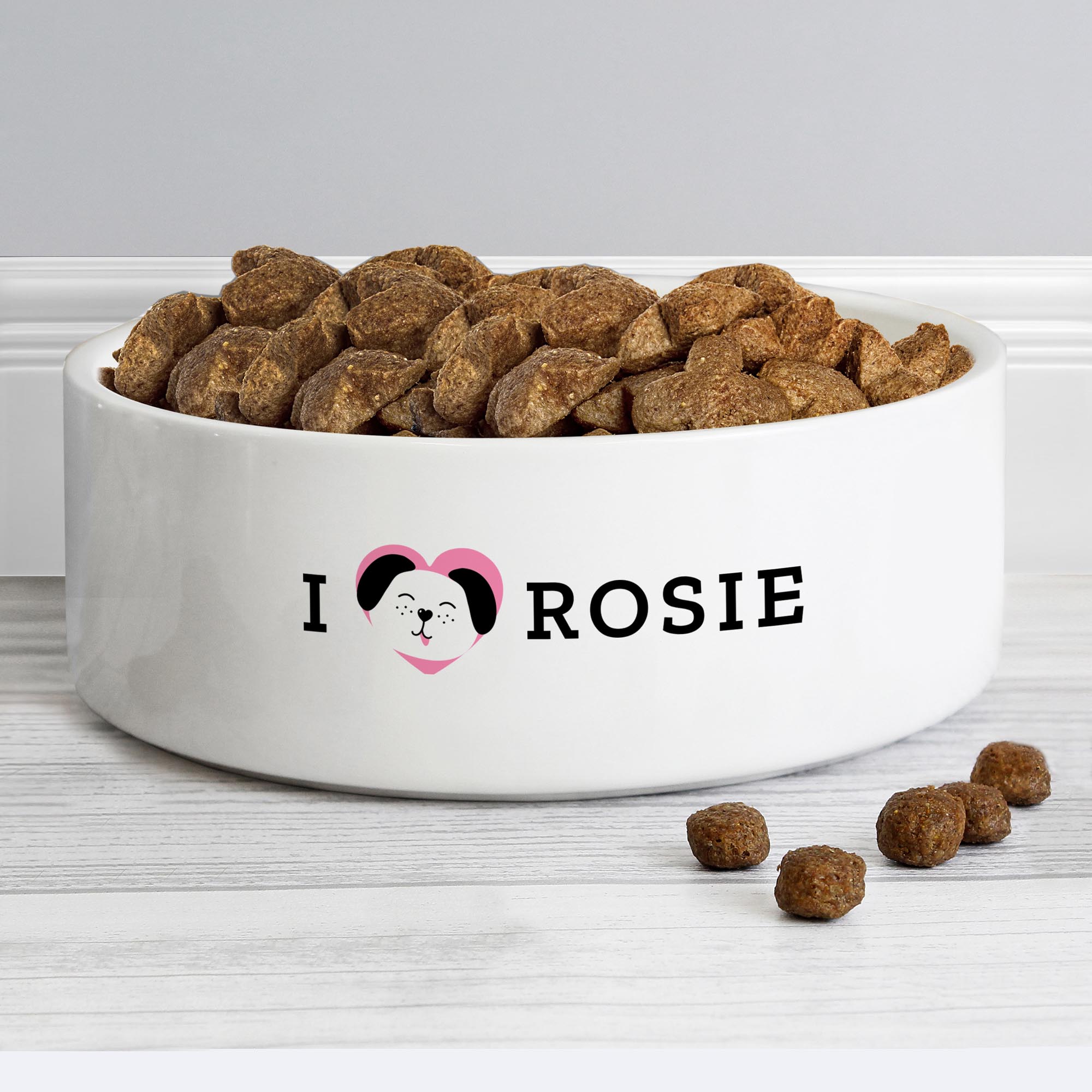 Personalised I Love my Dog 15cm Medium Ceramic White Pet Bowl