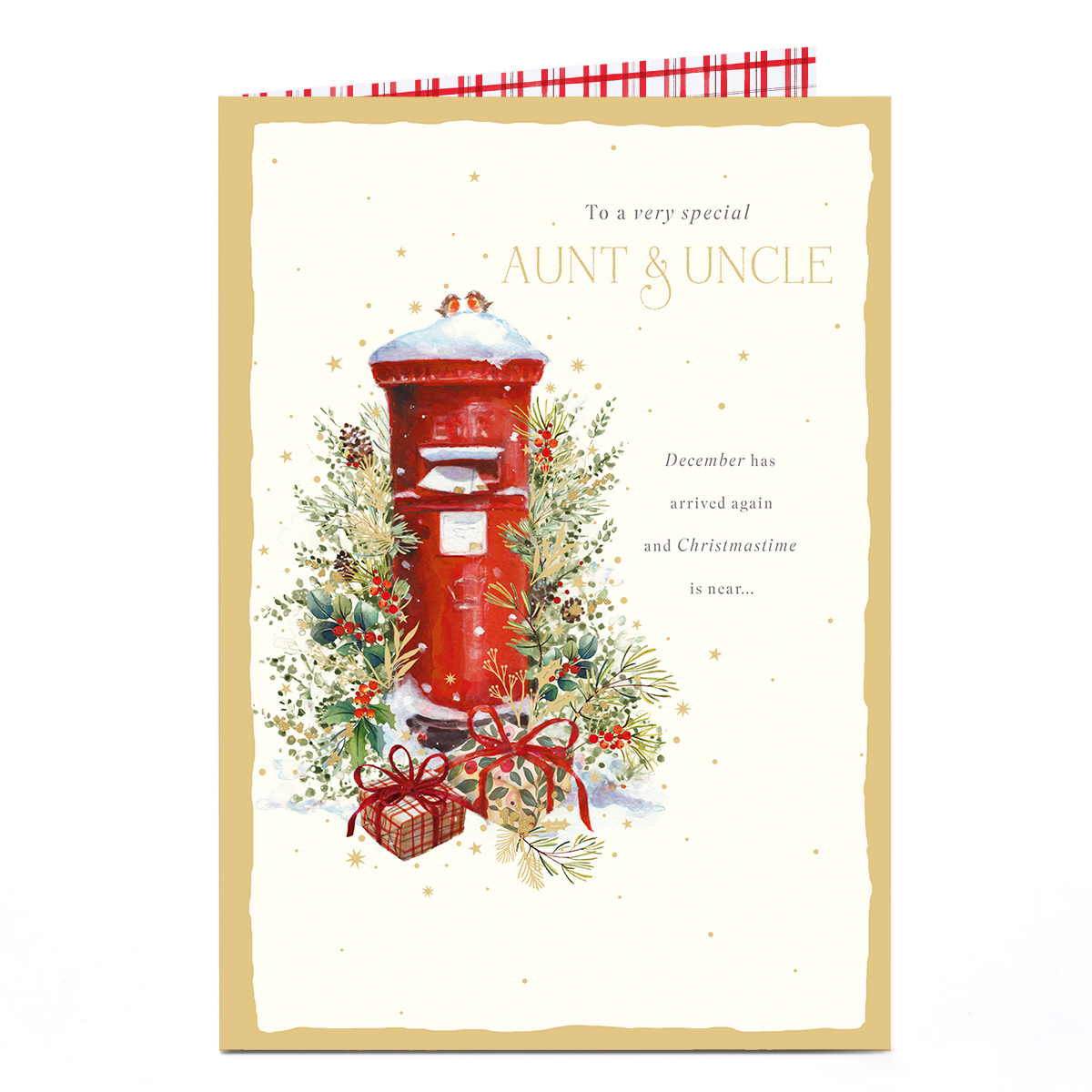 Christmas Card - Snowy Postbox, Aunt & Uncle