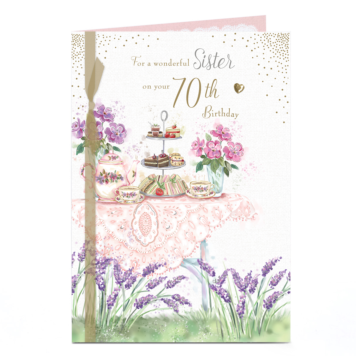 70th Birthday Card - Garden Tea Party, Sister 