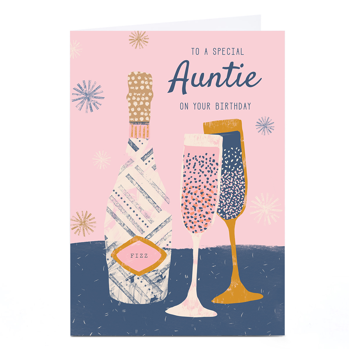 Personalised Rebecca Prinn Birthday Card - Champagne Flutes, Auntie