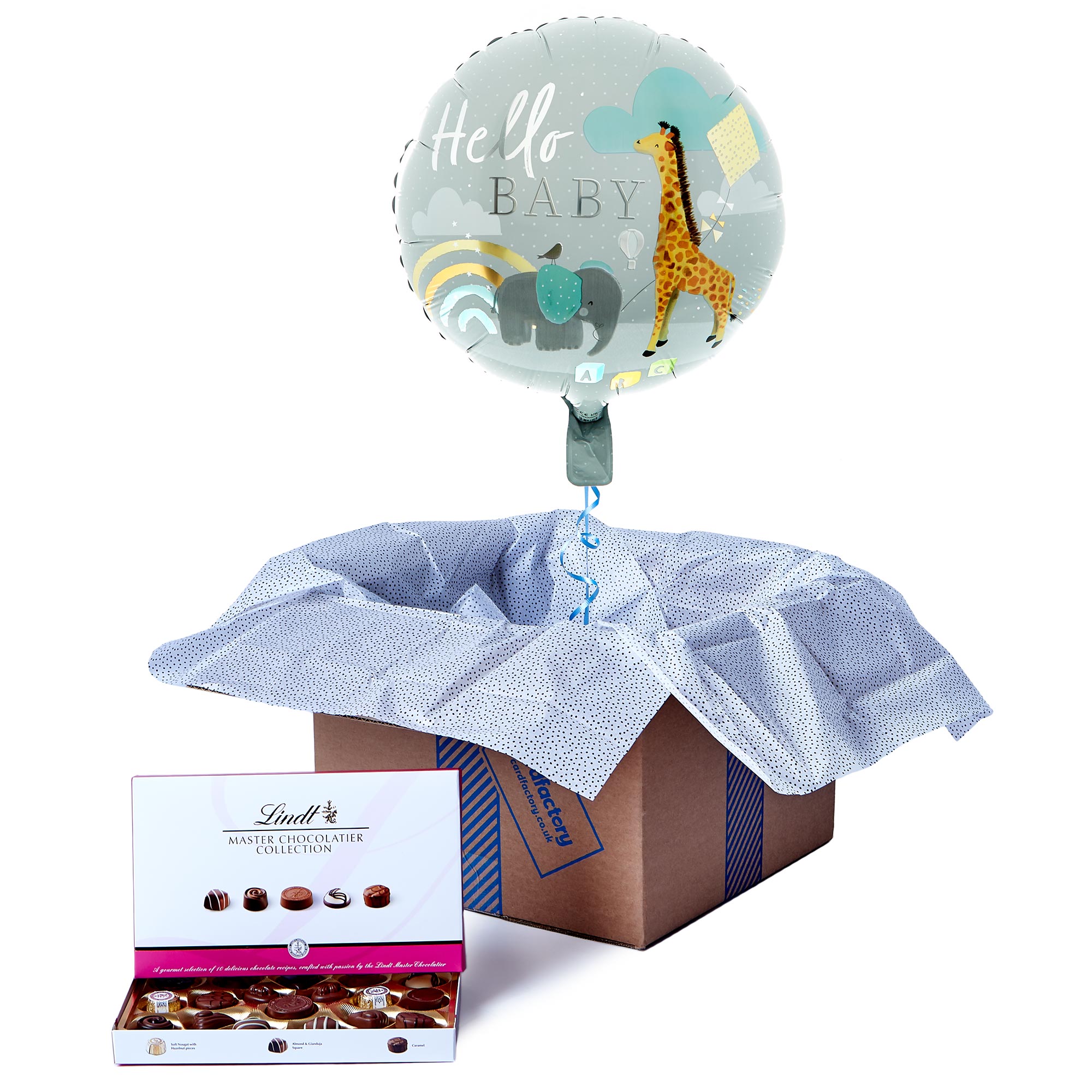 Hello Baby Balloon & Lindt Chocolate Box - FREE GIFT CARD!