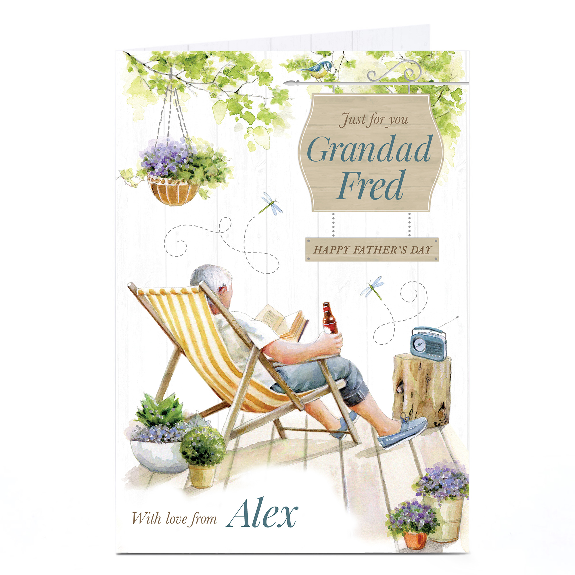 Personalised Father's Day Card - Just For You, Garden Scene
