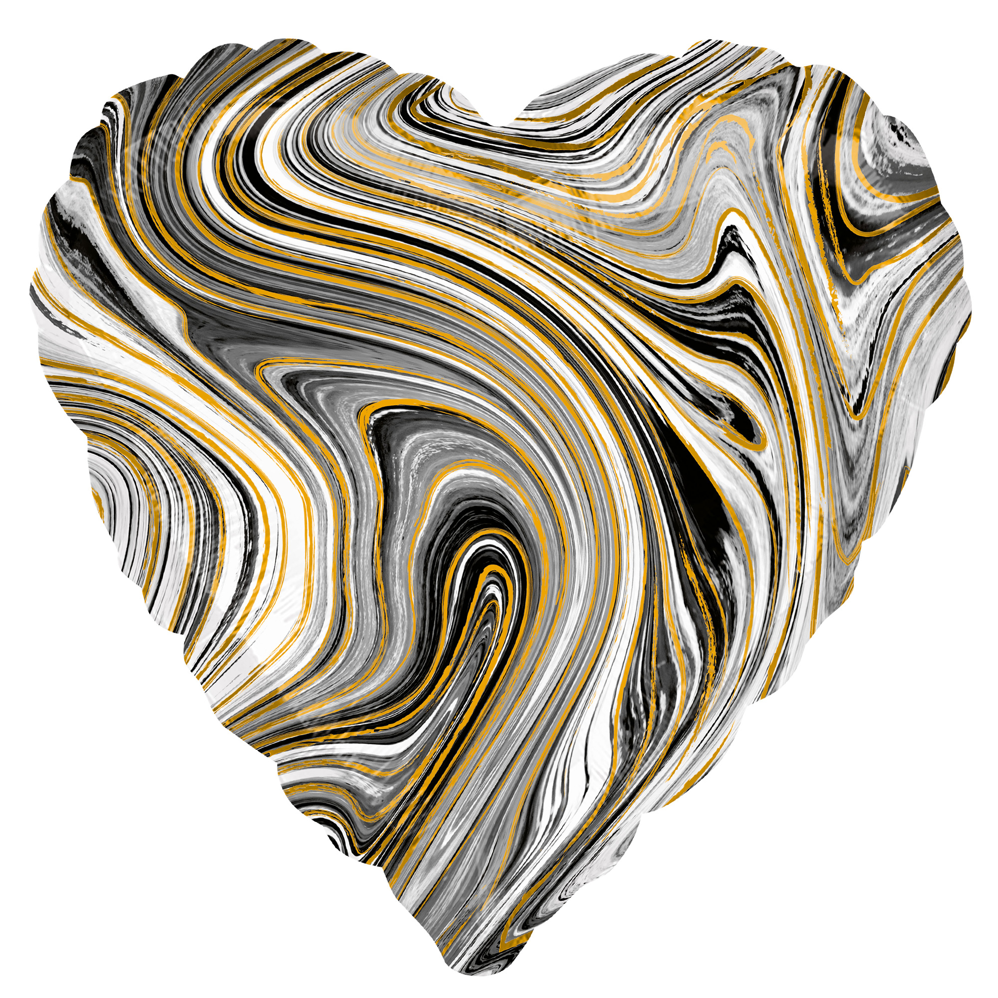 Black Heart Marble-Effect 17-Inch Foil Helium Balloon