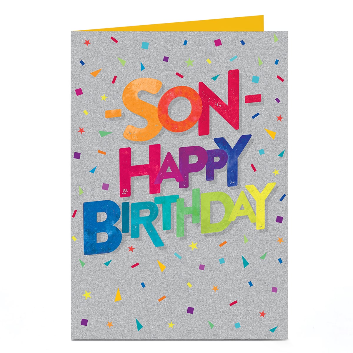 Birthday Card - Bright Multicolour Letters and Confetti, Son