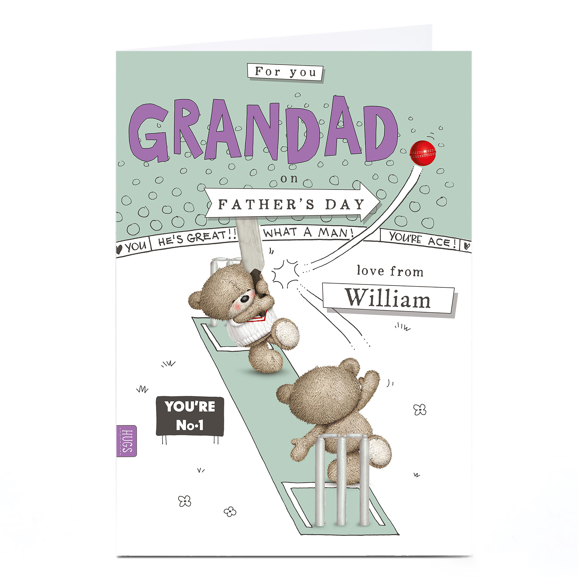 Hugs Personalised Father's Day Card - Cricket Bears Grandad
