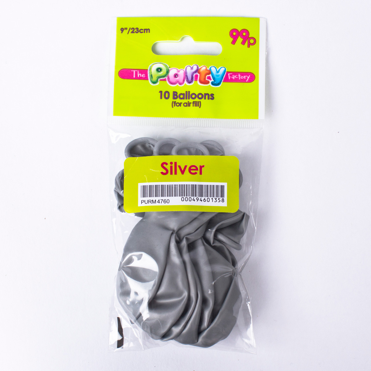 Silver Air-fill Latex Balloons - Pack Of 10
