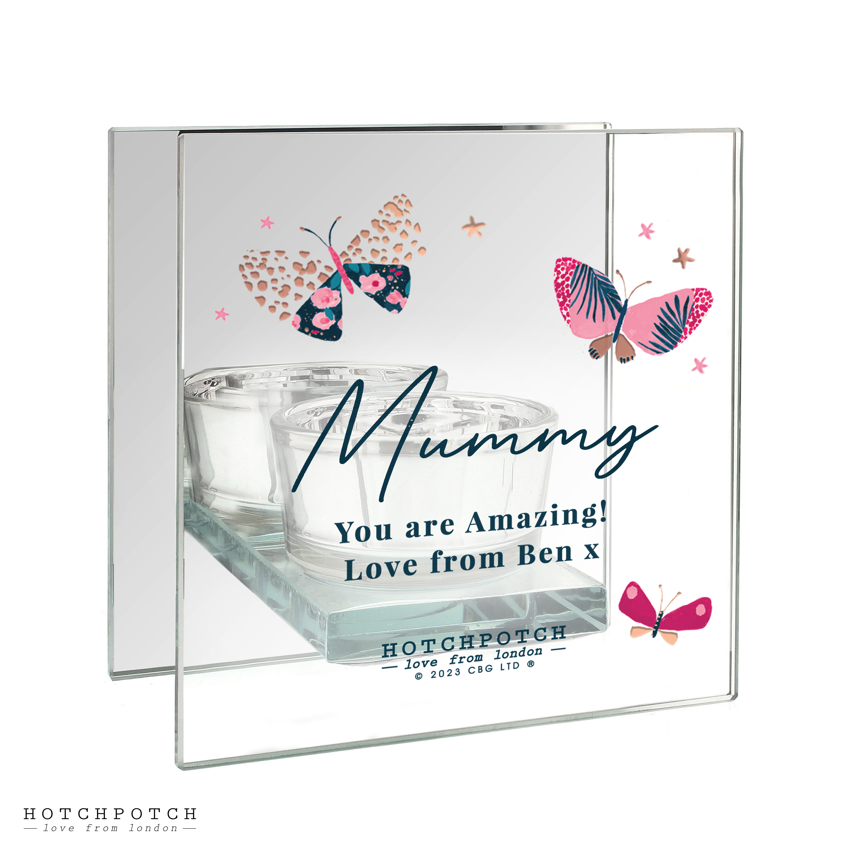 Personalised Butterfly Mirrored Tealight Holder