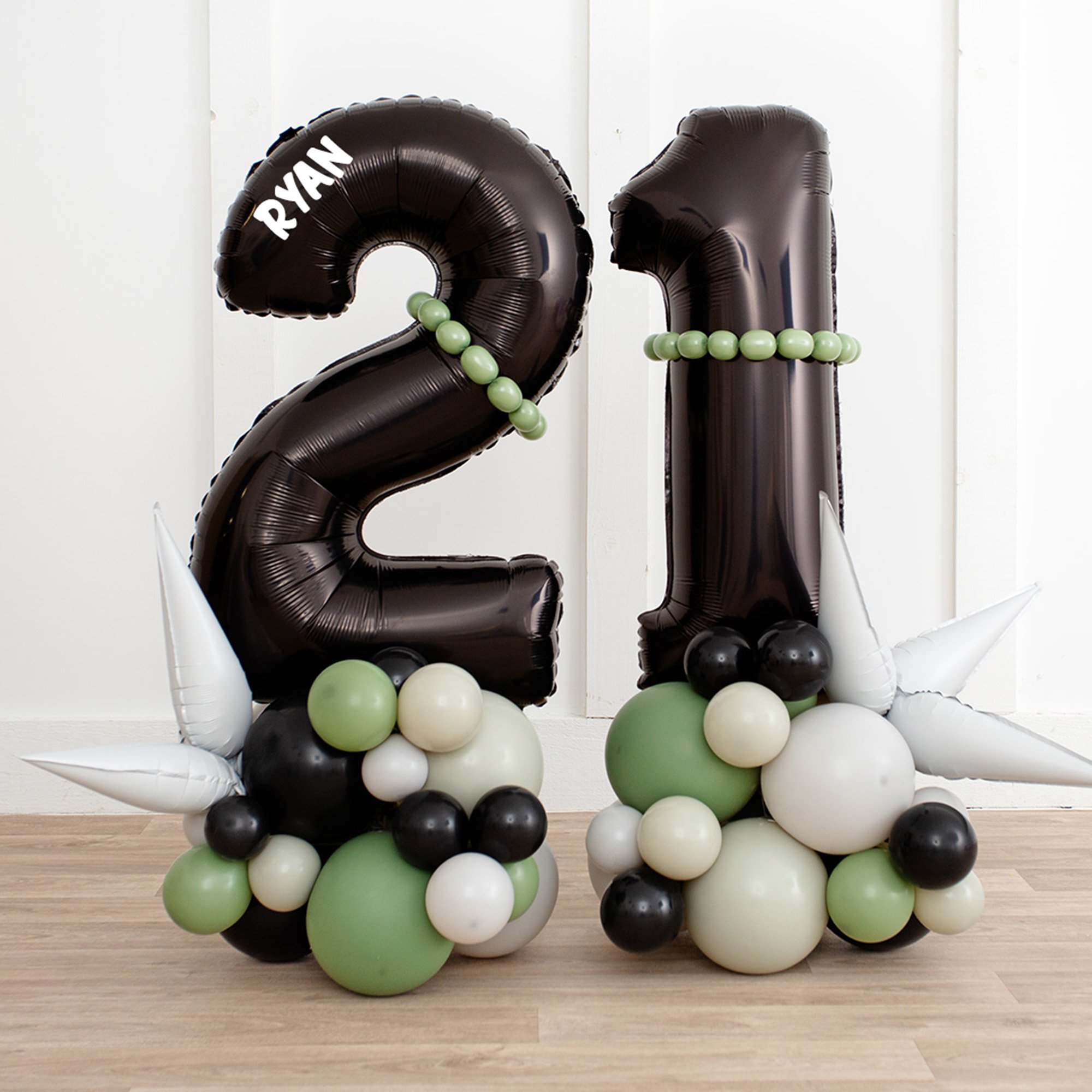 Personalised Inflated Black & Green Number Balloon Stack - Choose Your Age