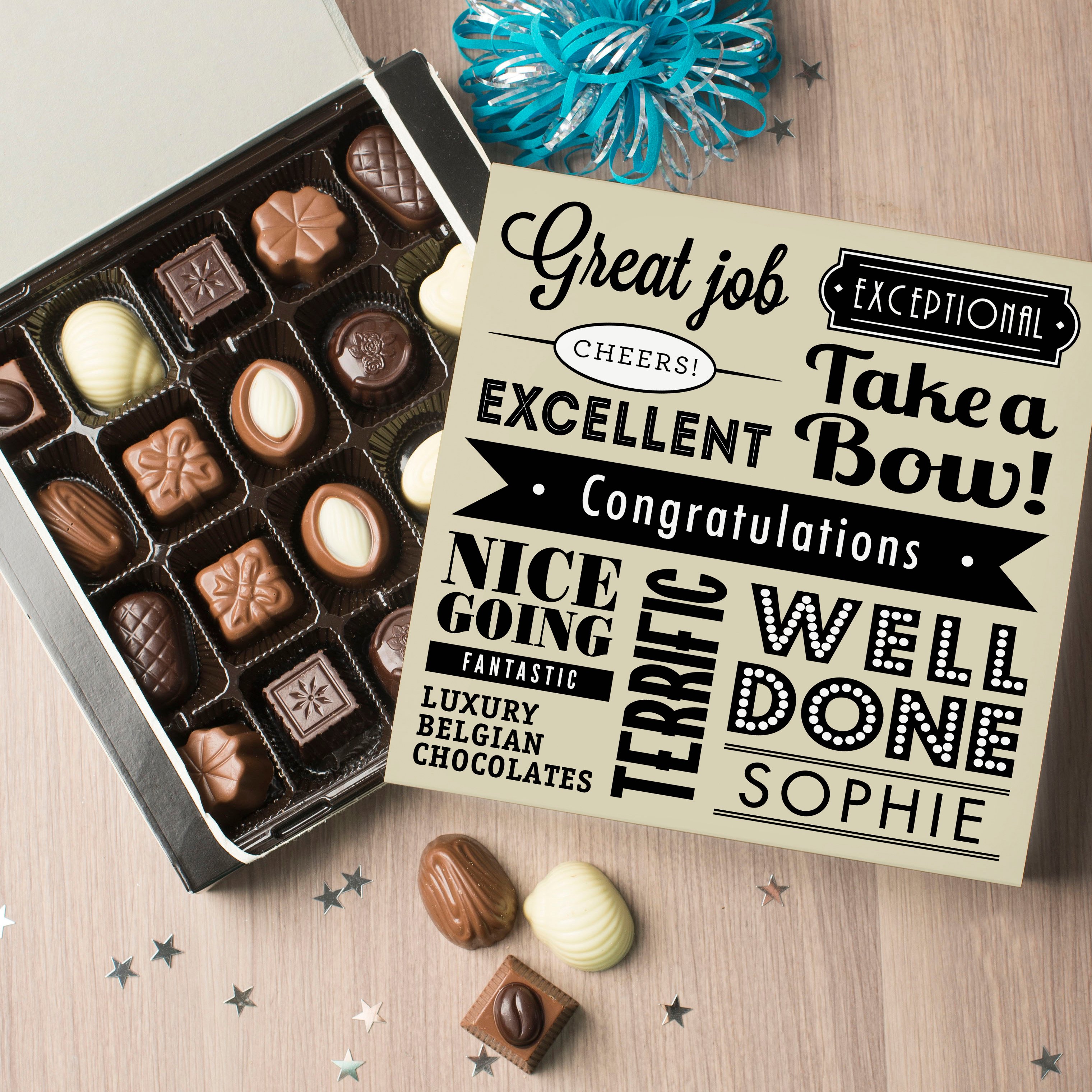 Personalised Belgian Chocolates - Congratulations, Black & Gold