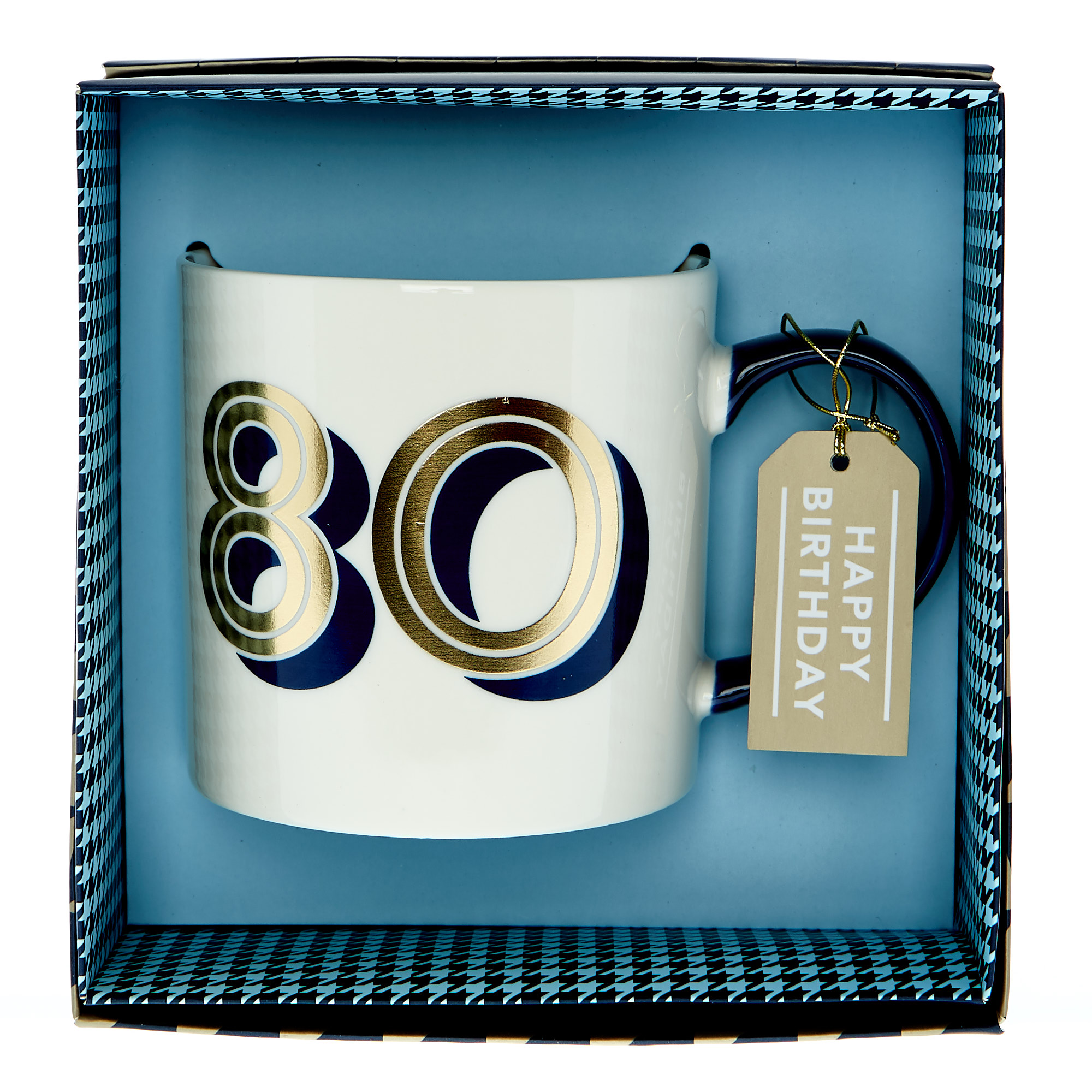80th Birthday Mug In A Box - Blue & Gold 