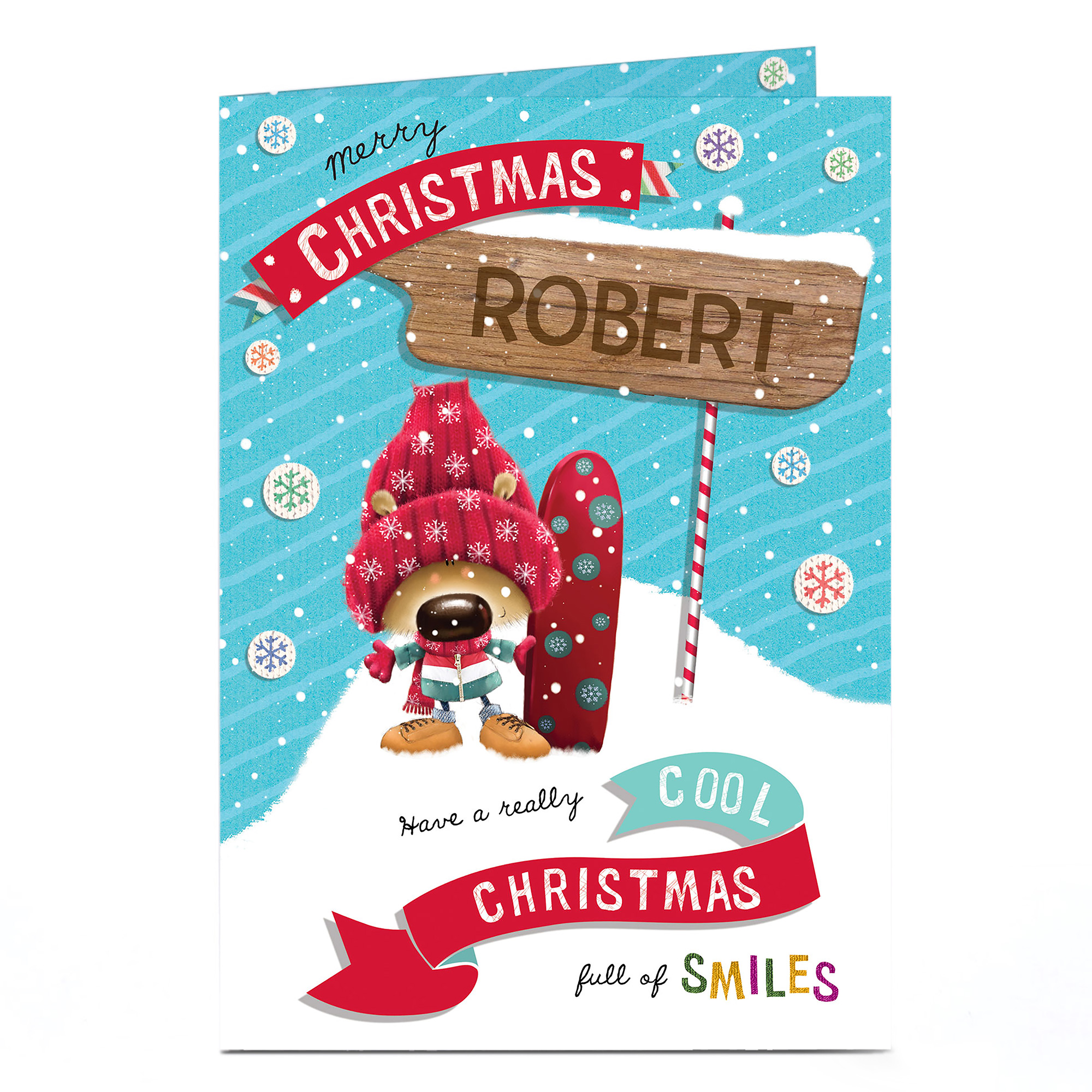 Personalised Christmas Card - Snowboarding Puppy