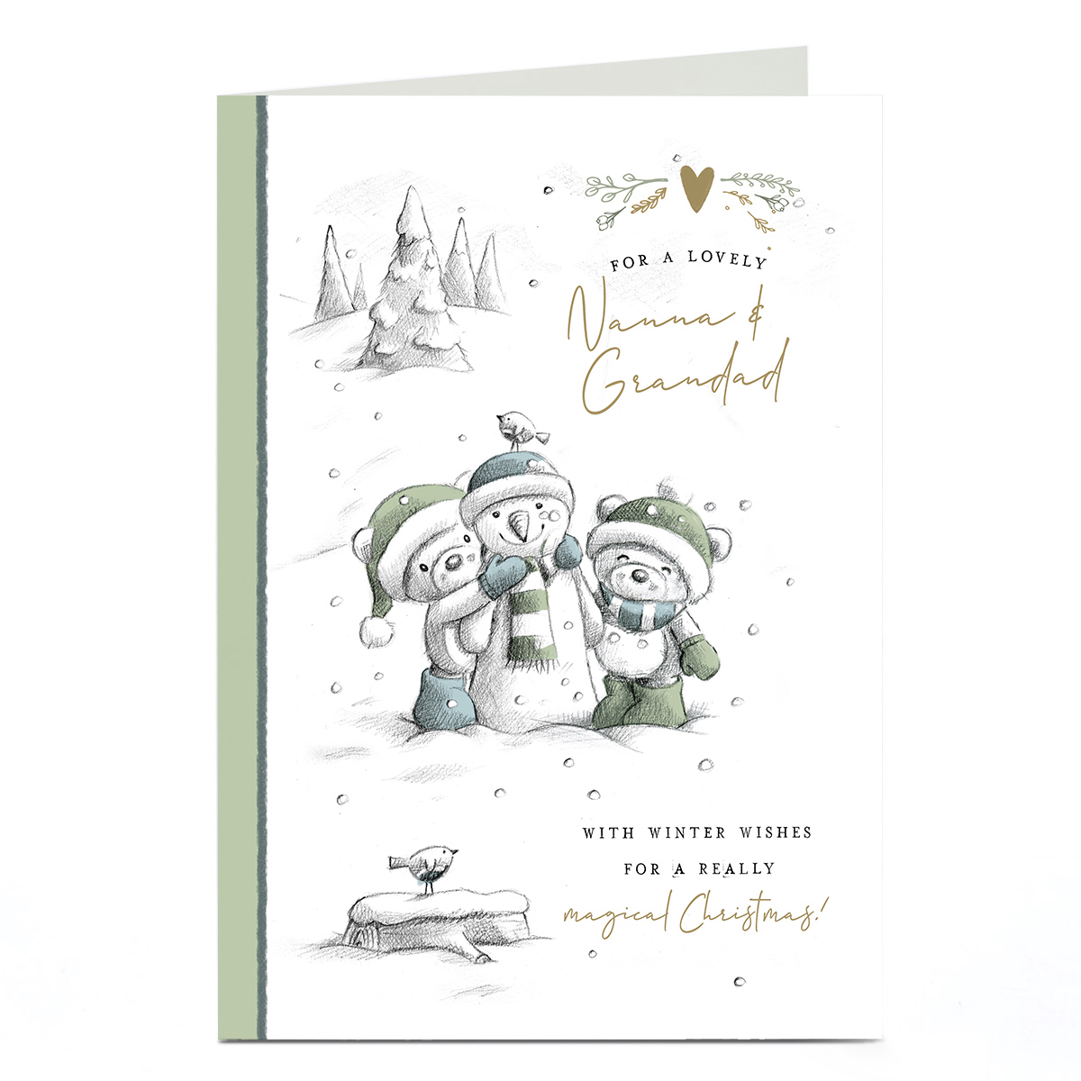 Hugs Christmas Card - Bears Building Snowman, Nanna & Grandad