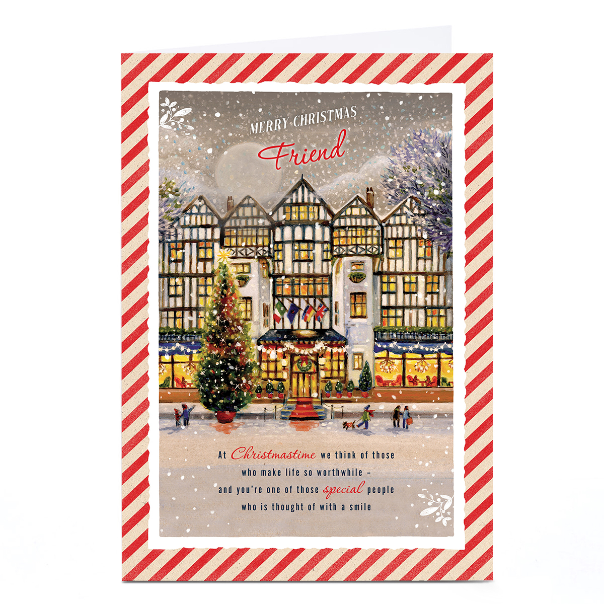 Personalised Christmas Card - Snowy Village Scene, Friend