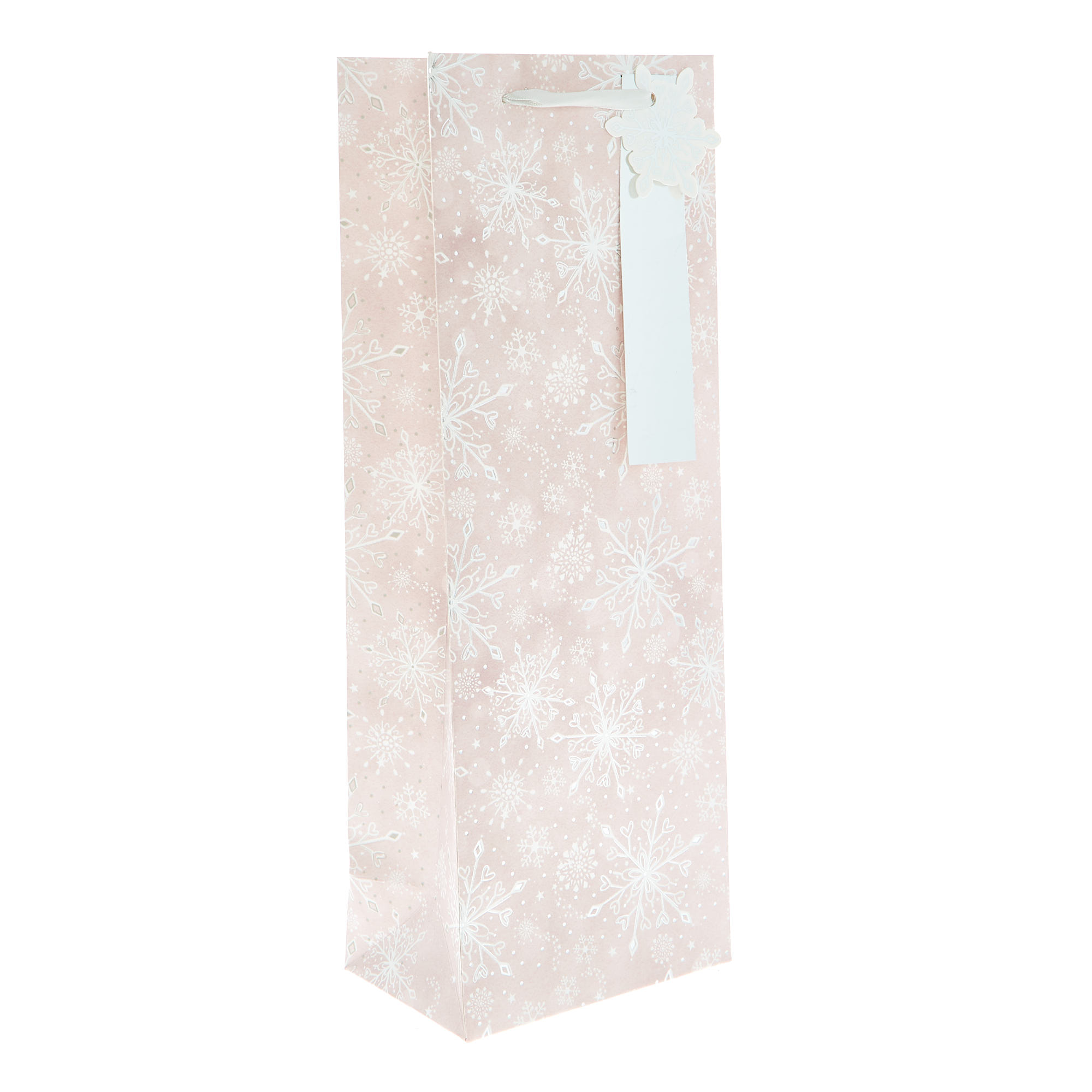 Pink Snowflakes Christmas Bottle Bag