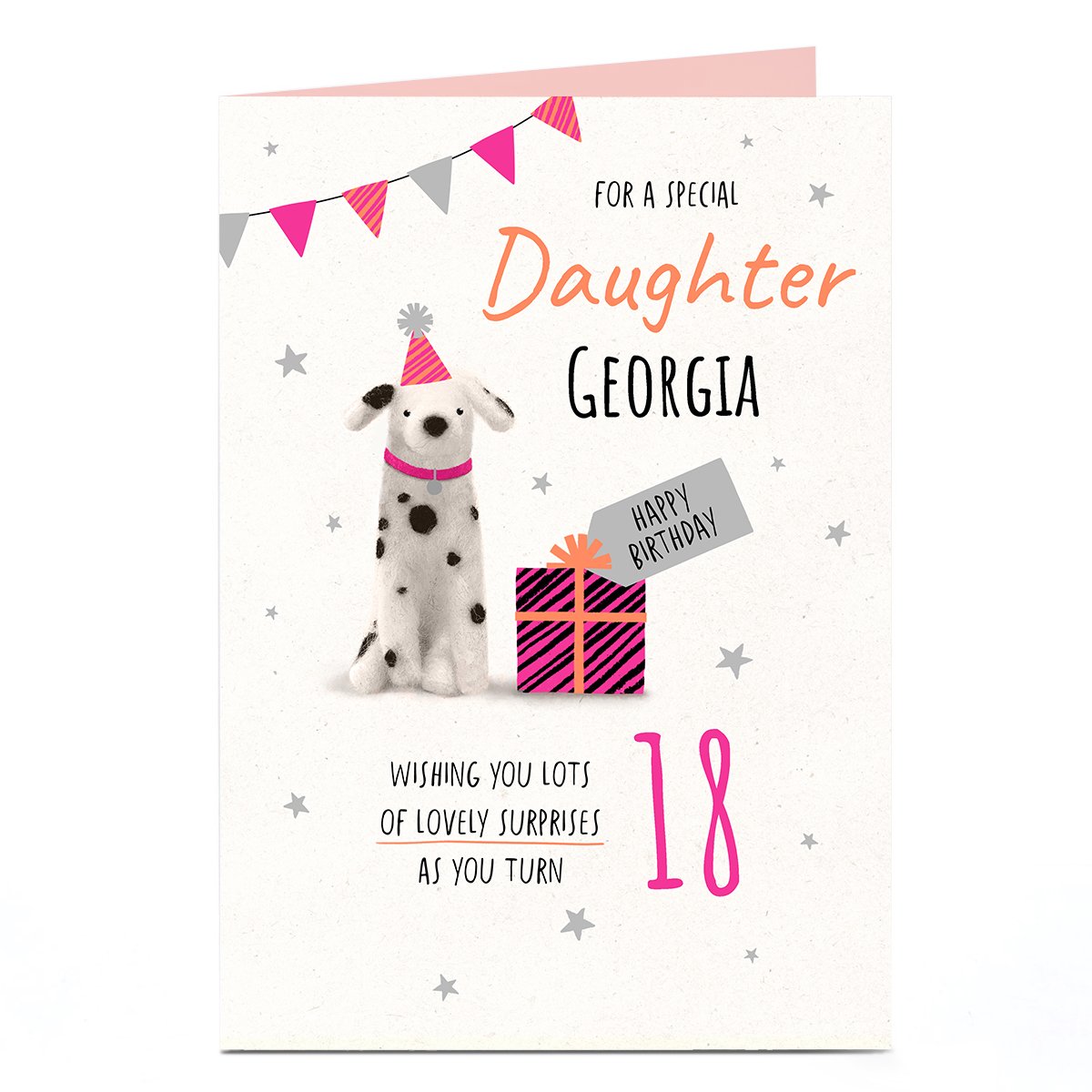 Personalised Daughter Birthday Card - Dog In Party Hat, Editable Age