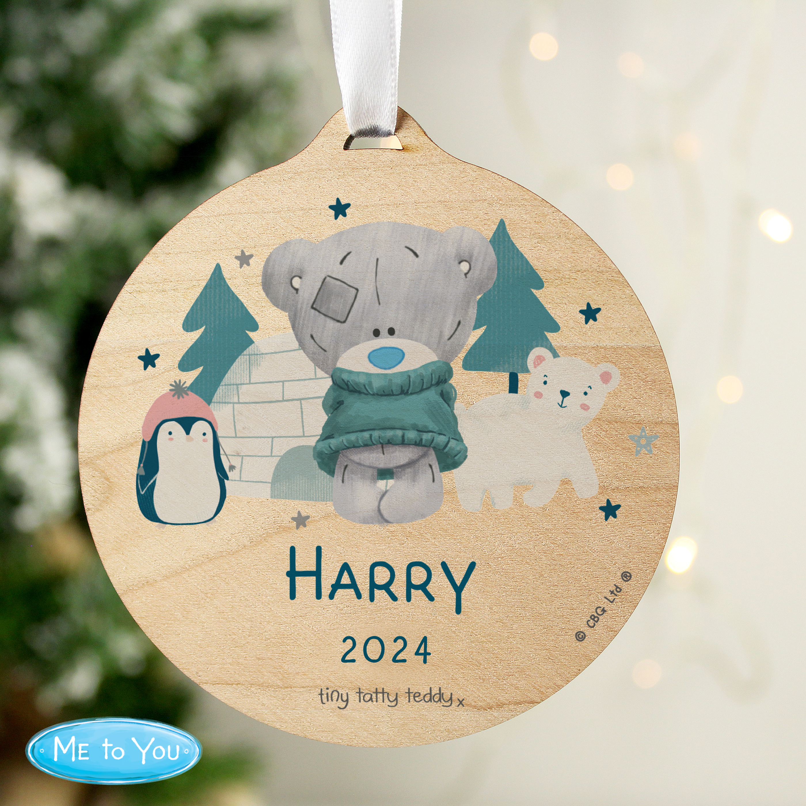 Personalised Winter Explorer Tiny Tatty Teddy Wooden Decoration