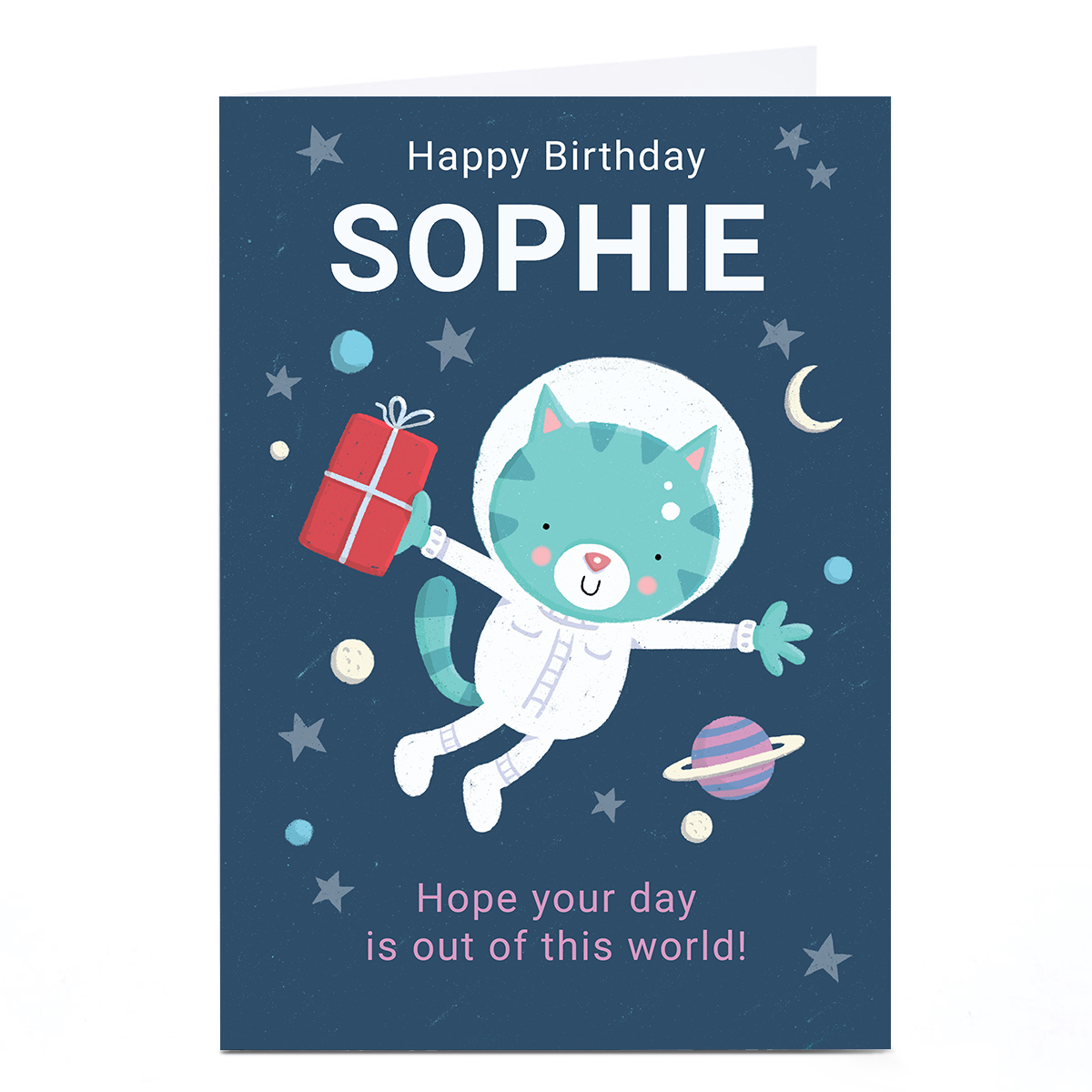 Personalised Dumpling Green Birthday Card - Space Cat