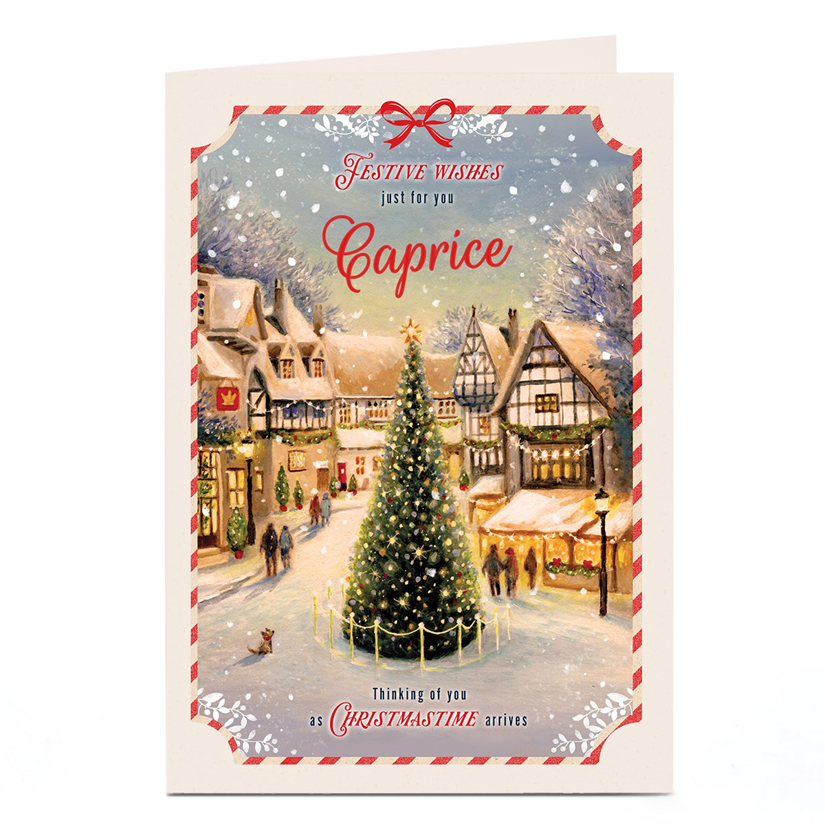 Personalised Christmas Card - Tudor Festive Village Tree, Any Name