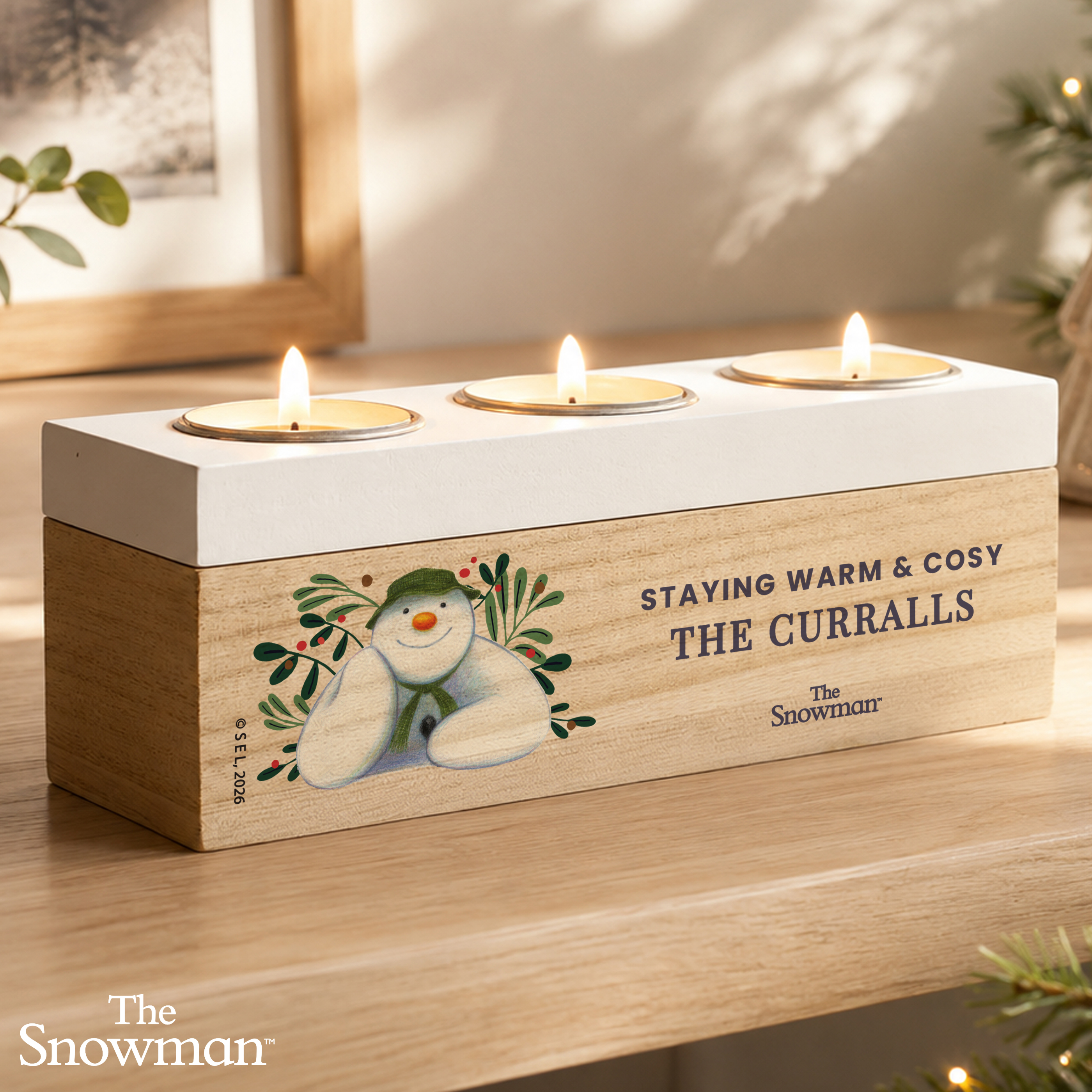 Personalised The Snowman Countdown to Christmas Triple Tealight Holder