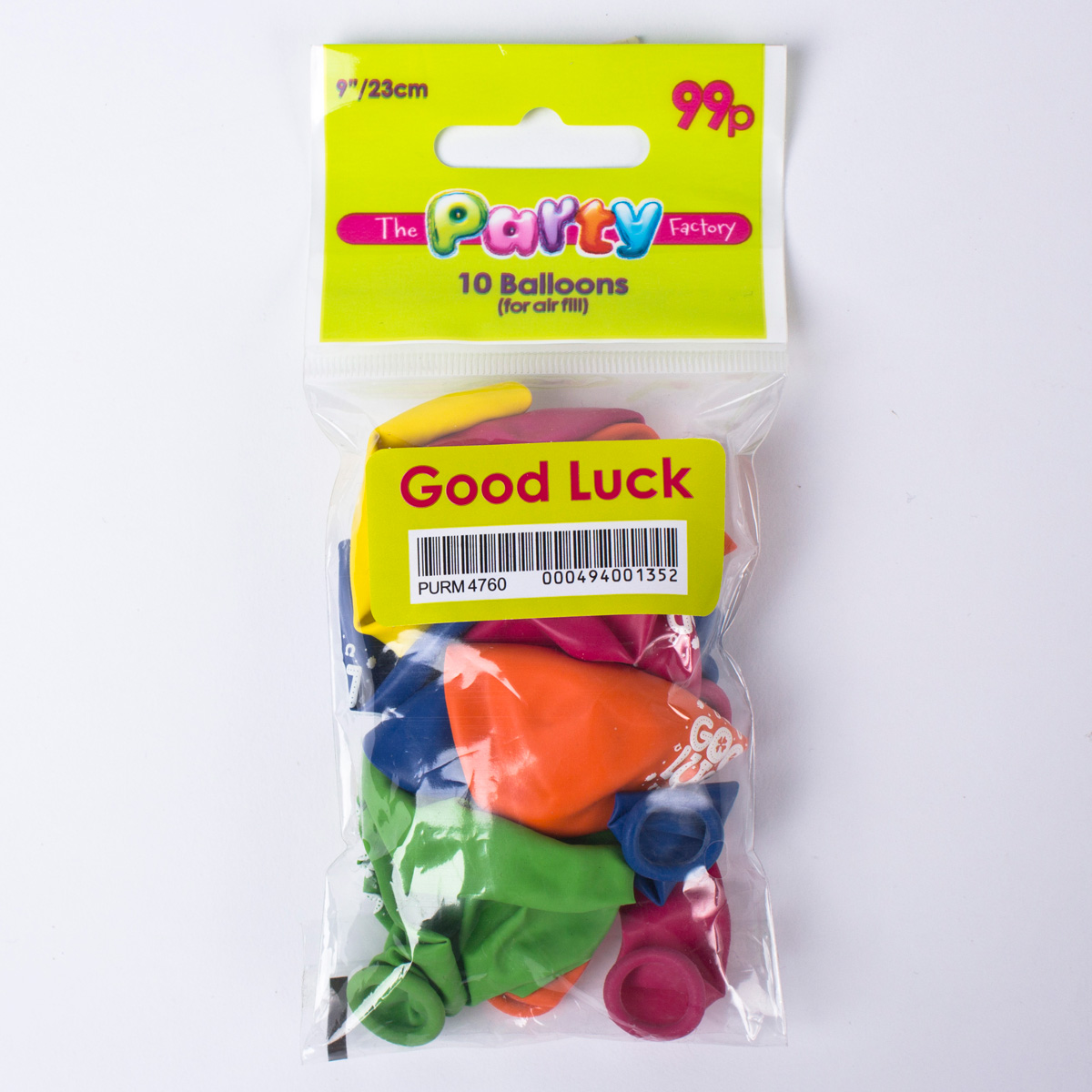 Multicoloured Good Luck Air-fill Latex Balloons - Pack Of 10