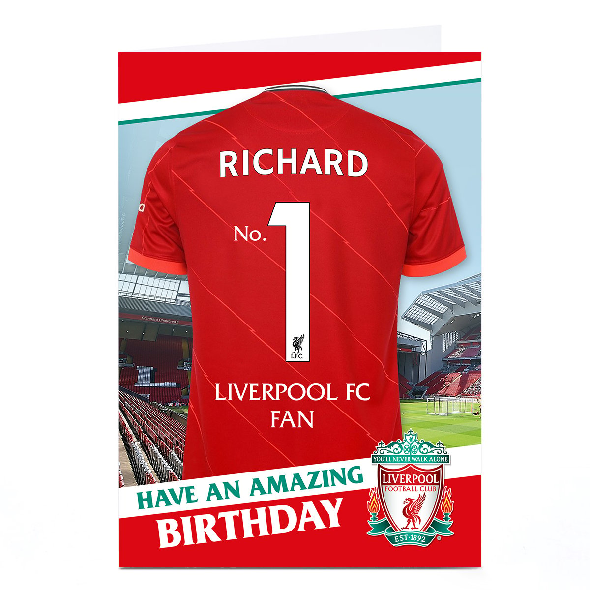 Personalised Liverpool FC Birthday Card - No. 1 Fan