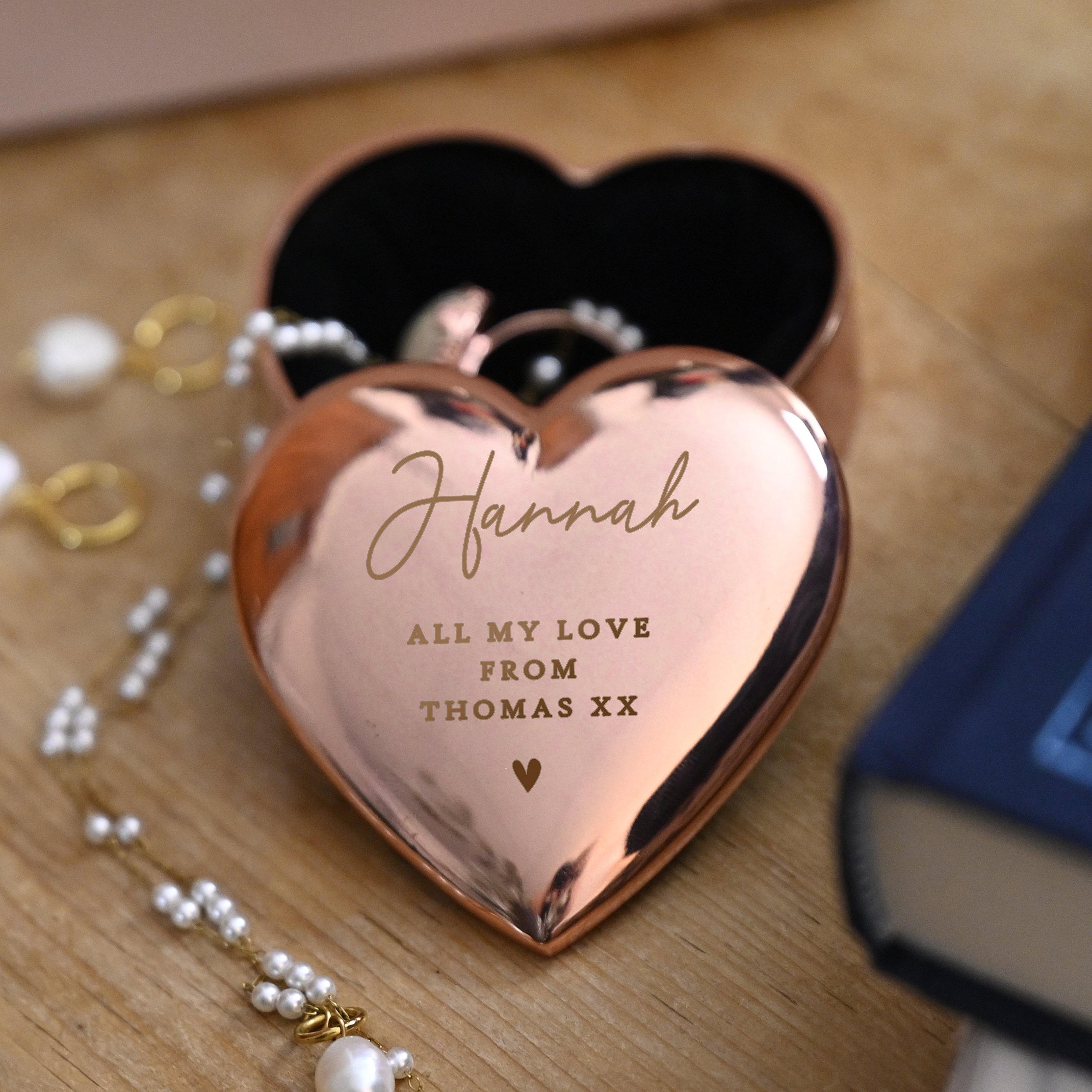 Personalised Free Text Rose Gold Heart Trinket Box