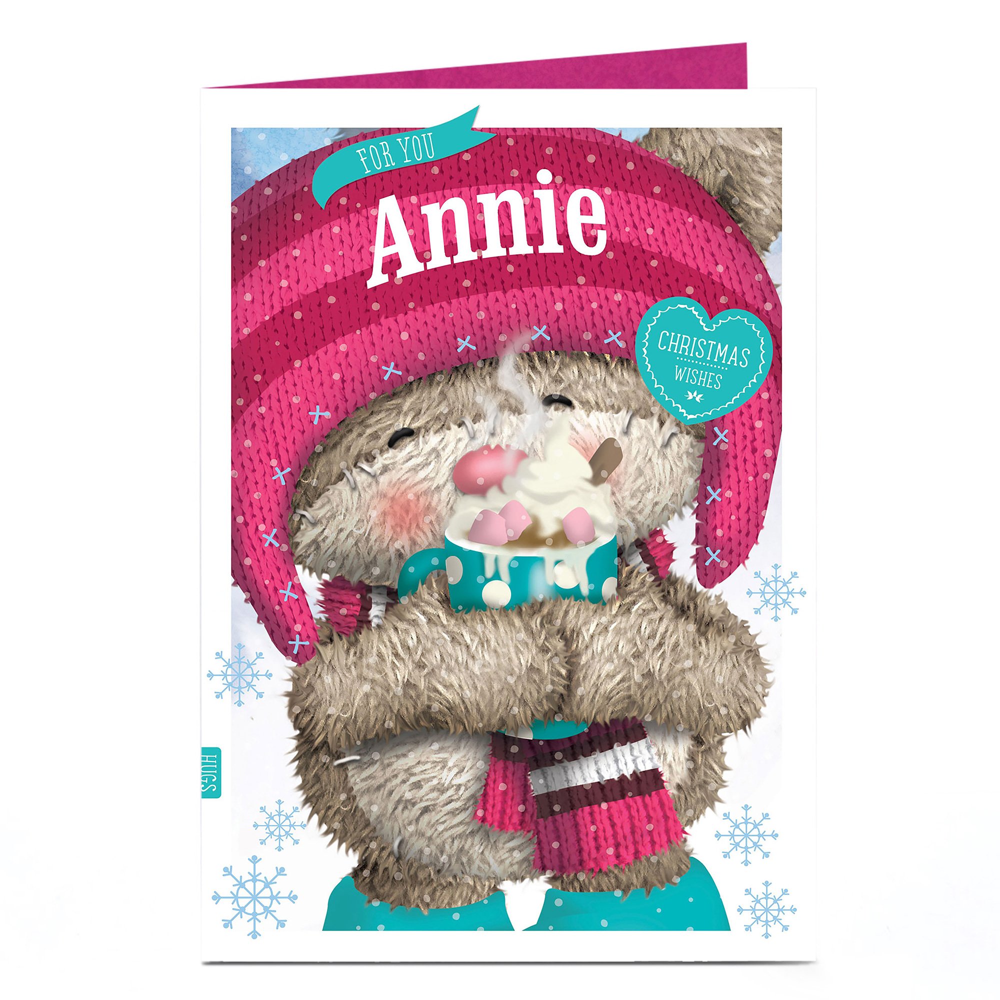 Personalised Hugs Bear Christmas Card - Bear With Hot Chocolate
