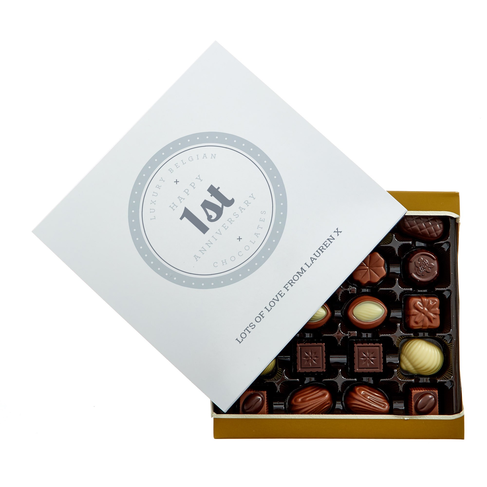 Personalised Belgian Chocolates - 1st Anniversary