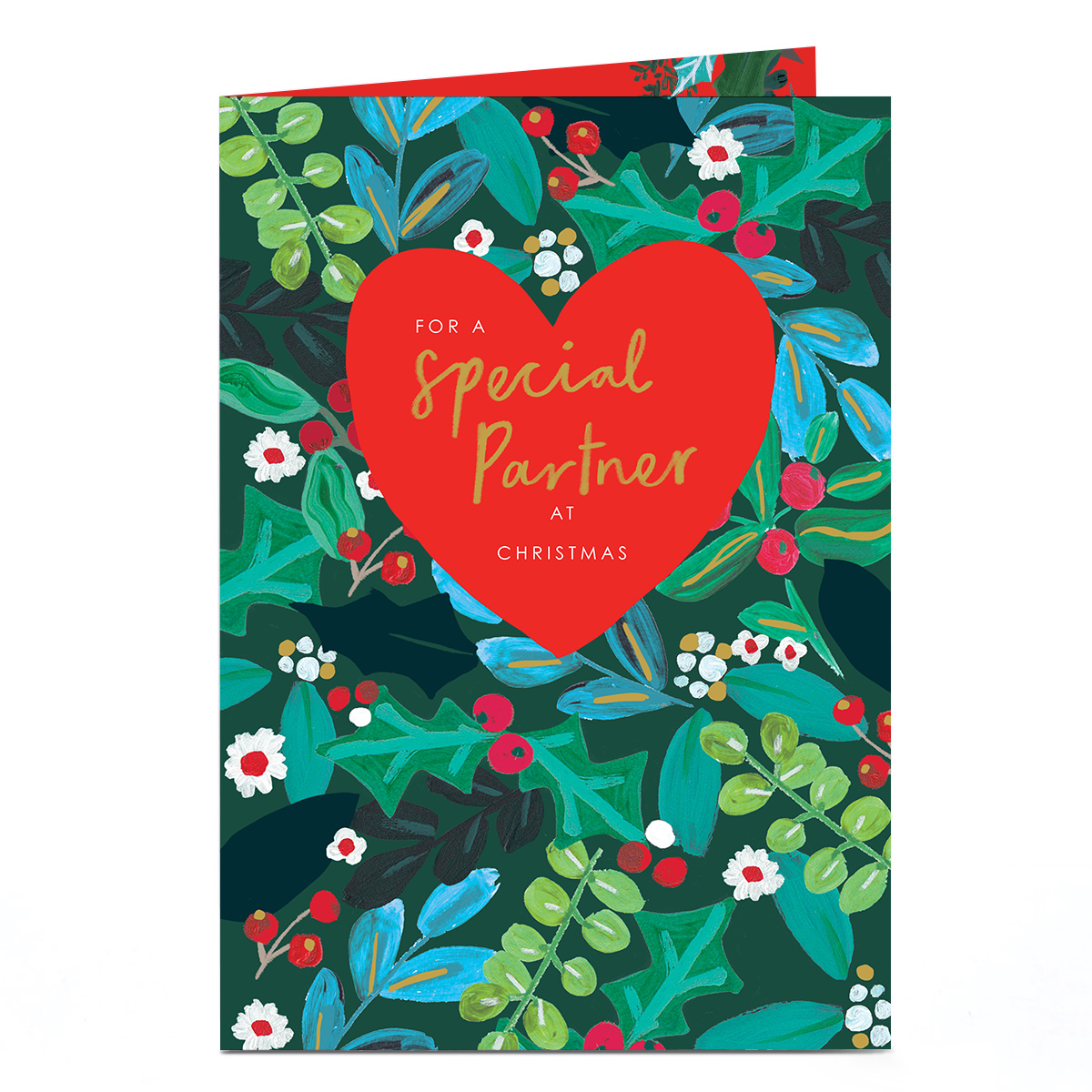 Christmas Card - Bright Heart and Flowers, Special Partner