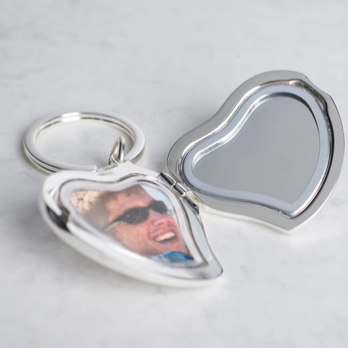 Engraved Photo Heart Locket Key Ring